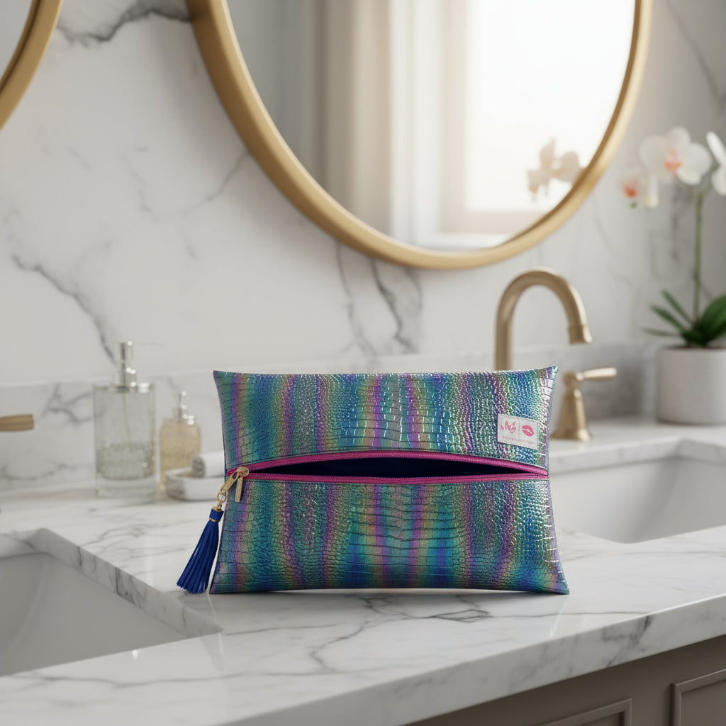 Makeup Junkie Bags Mermaid Gator Travel Bag — the ultimate Tulum travel cosmetic bag at Sun of the Beach Boutique