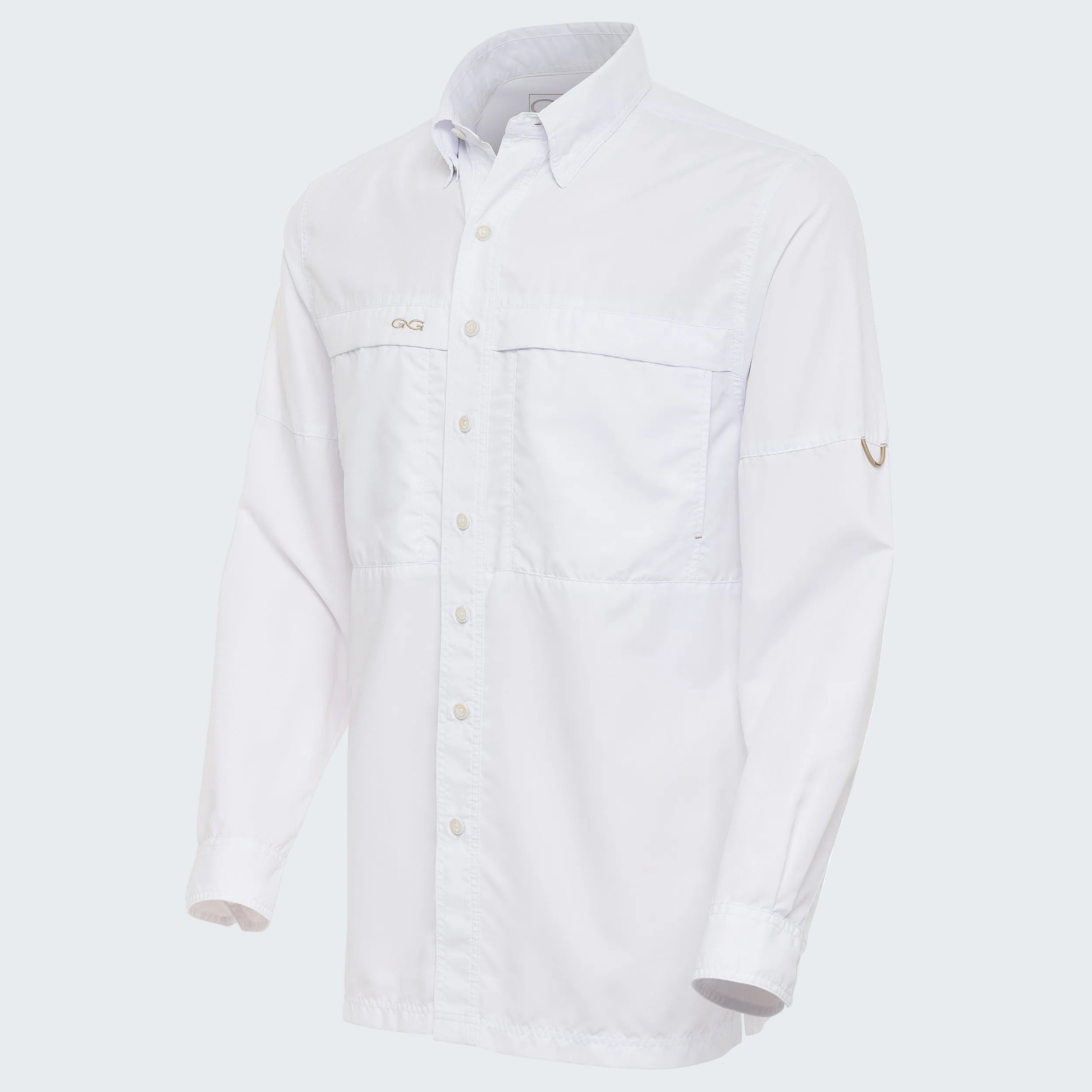 White shirt with brand logo on a white background
