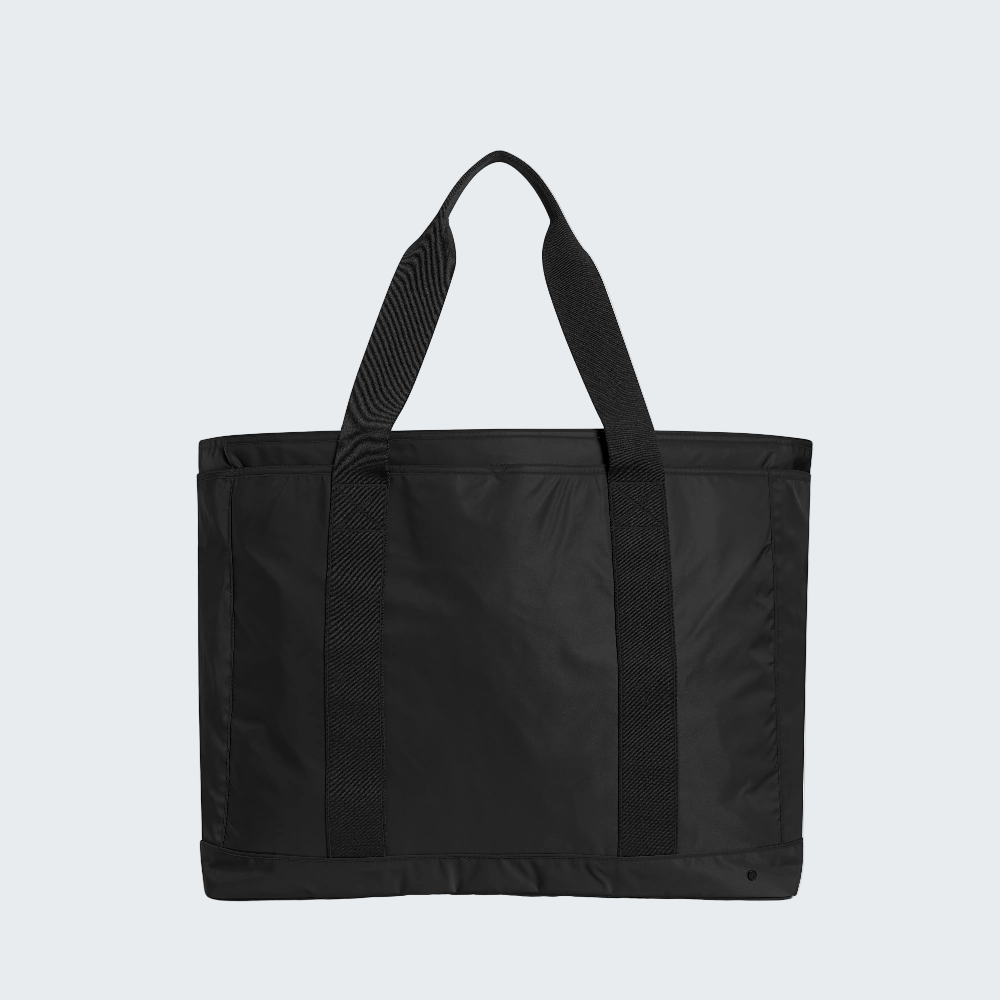 Black tote bag on a white background