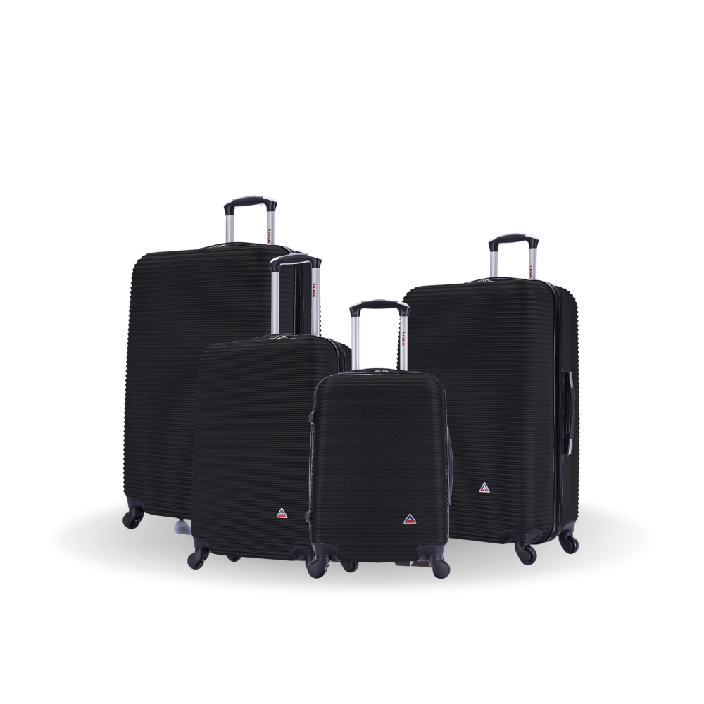Set of black suitcases with wheels on a white background