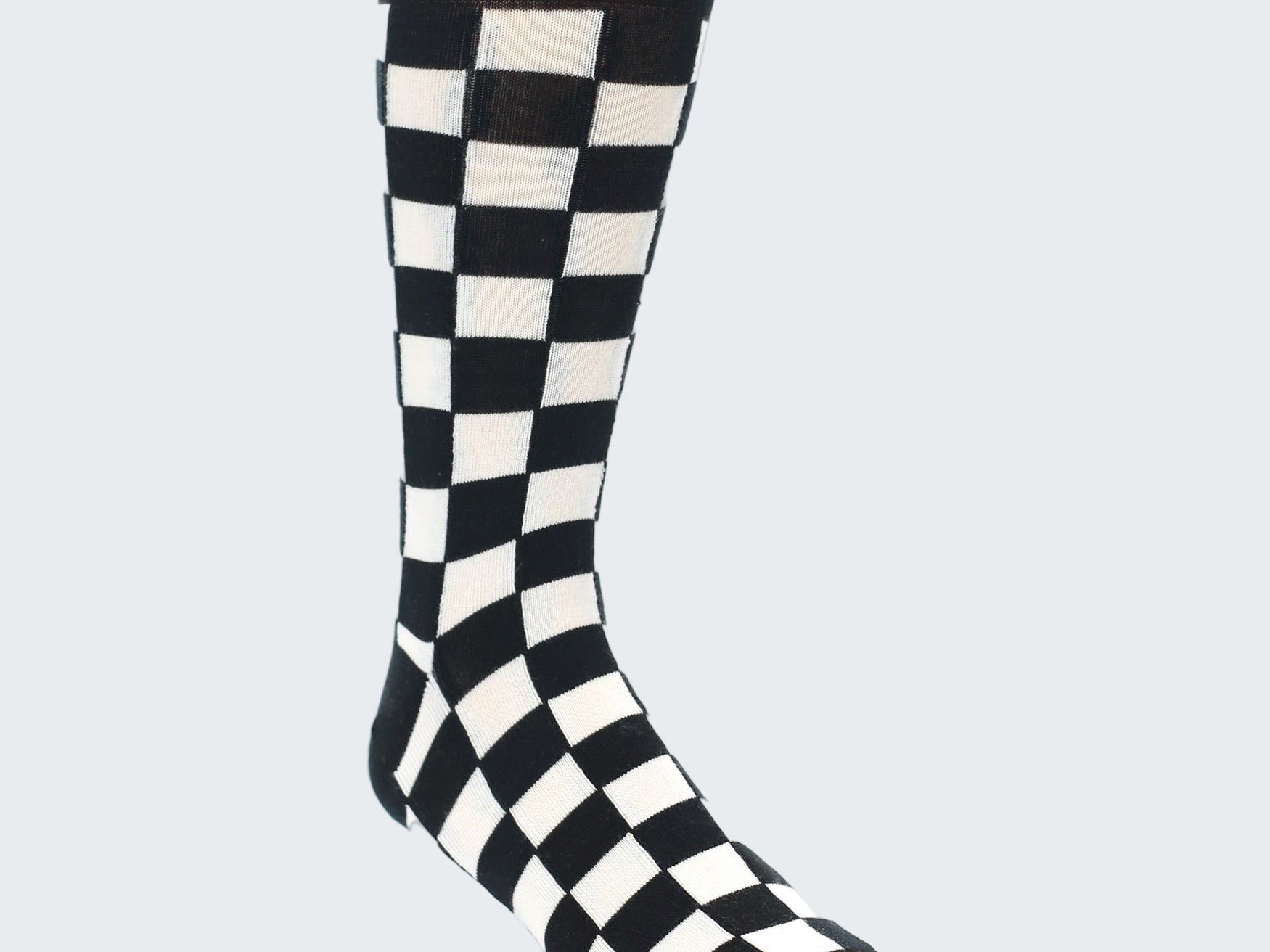 Black and white checkered sock on a white background