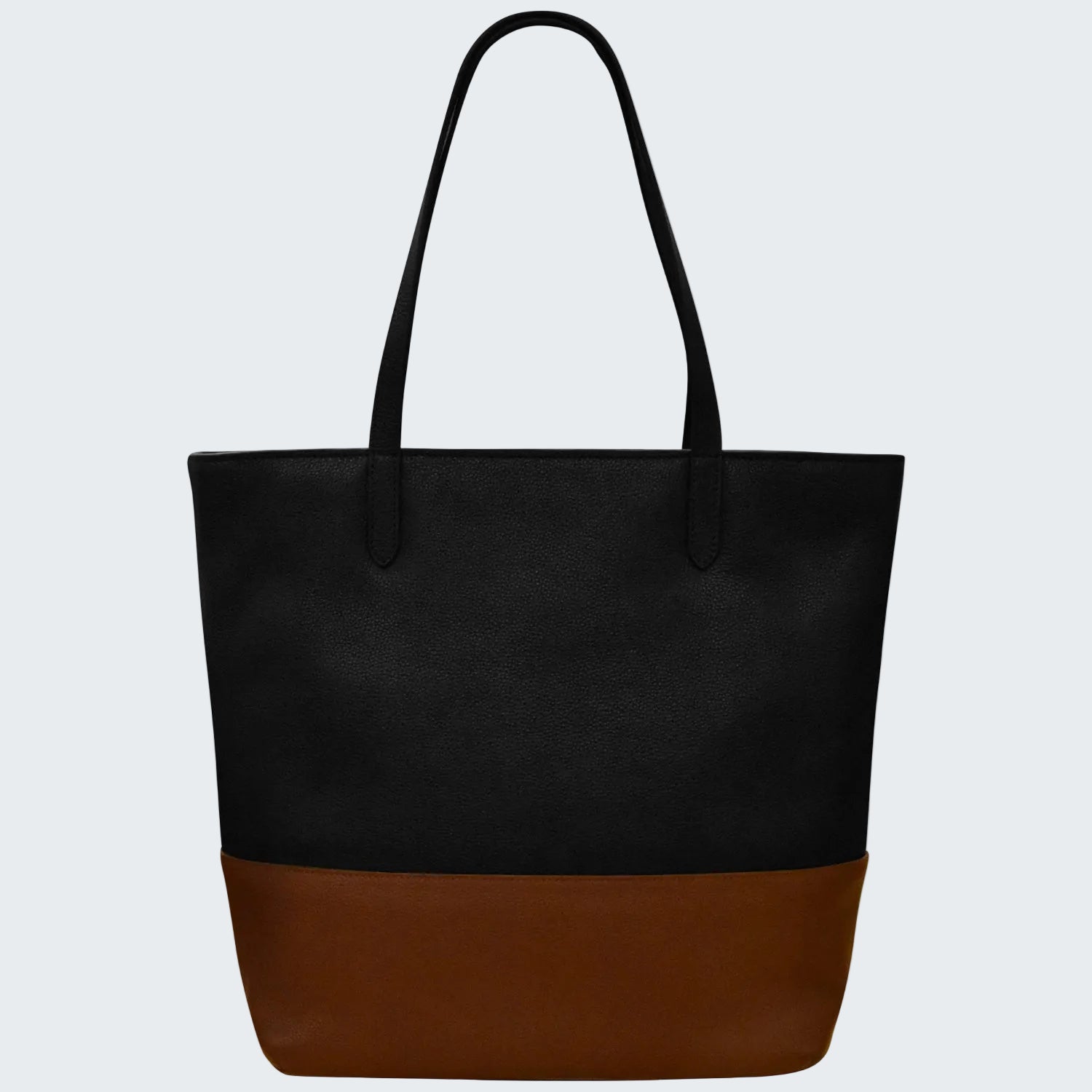 Black and brown tote bag on a white background