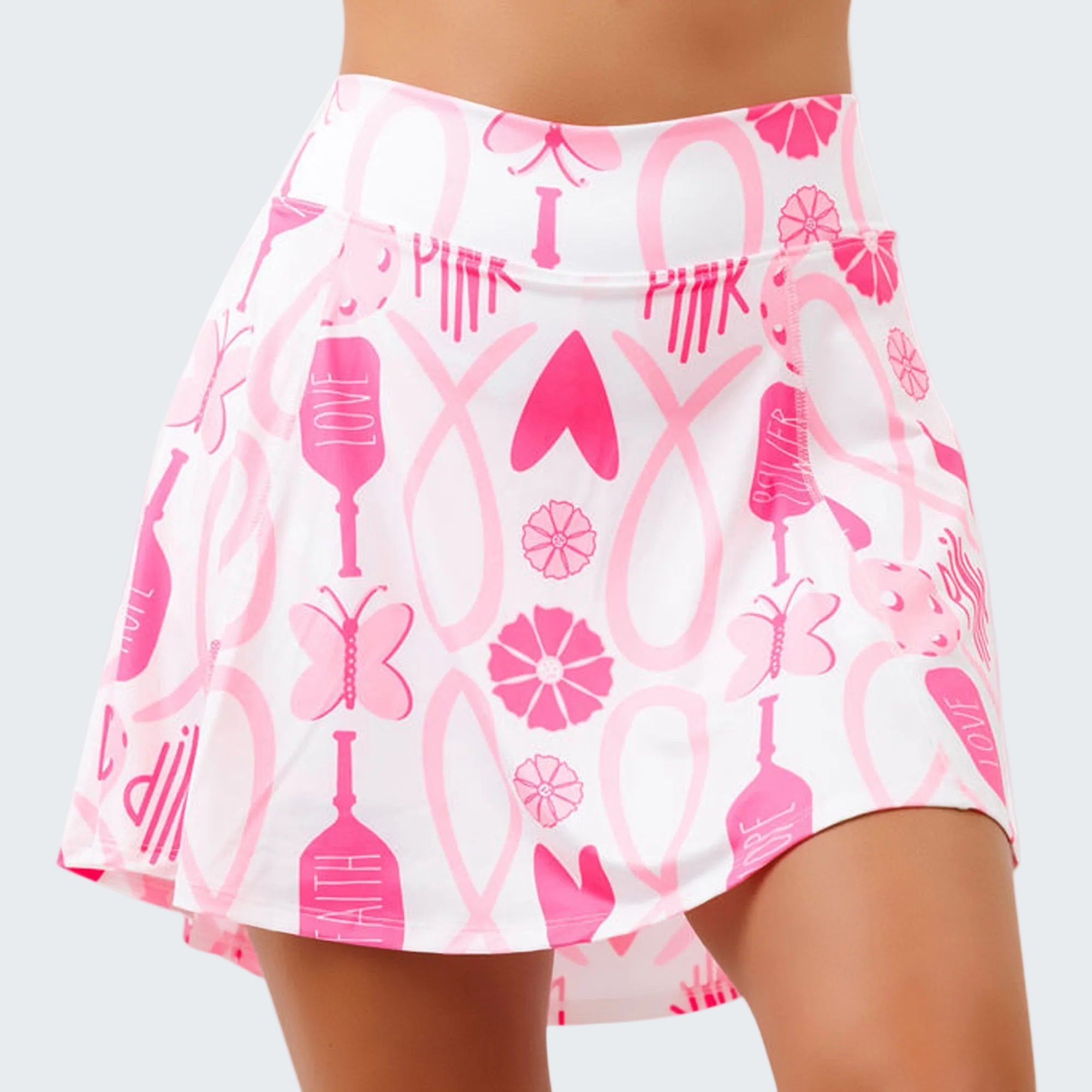 Pink and white skirt with pattern on a white background