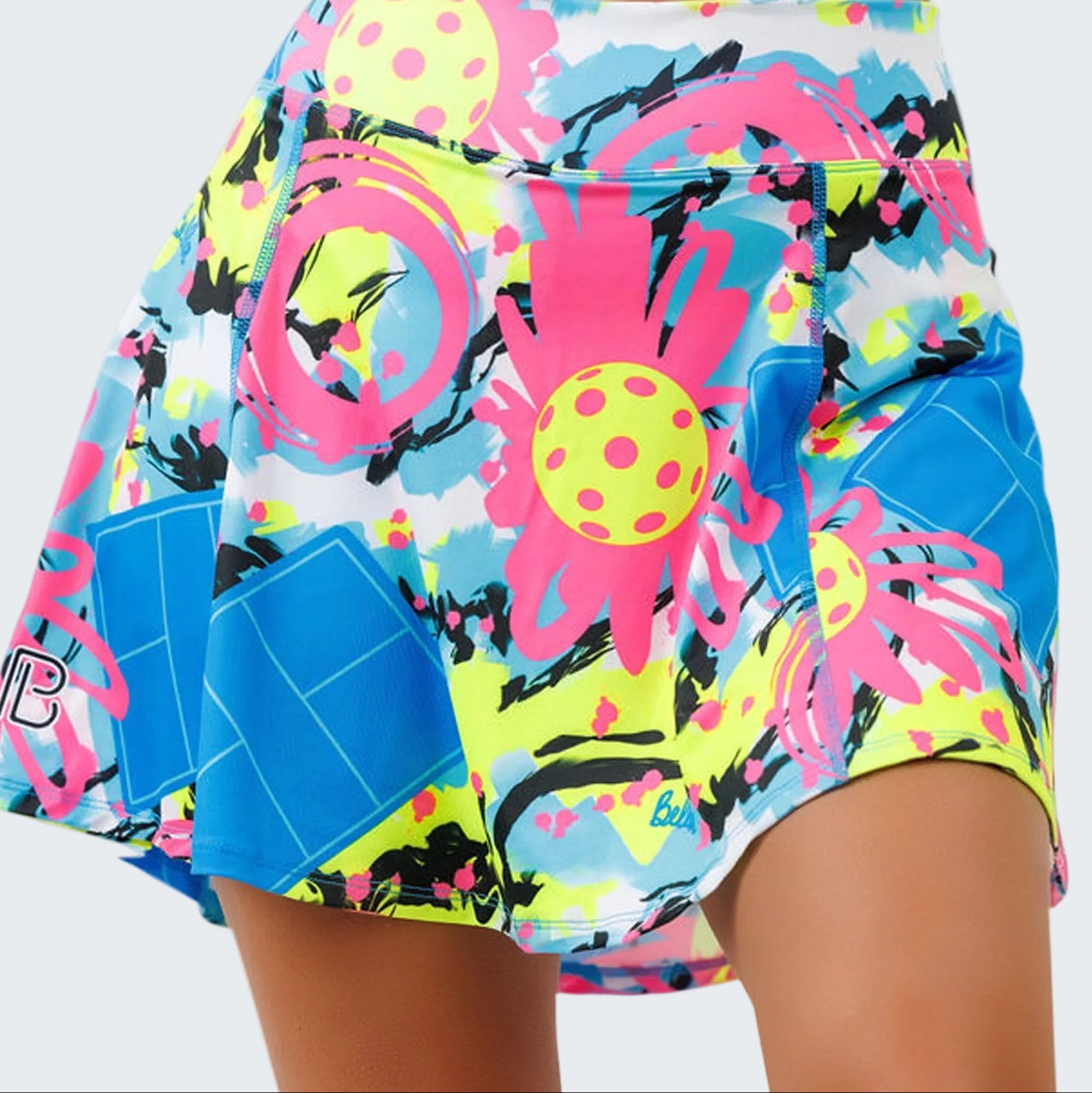 Colorful skirt with abstract patterns on a white background