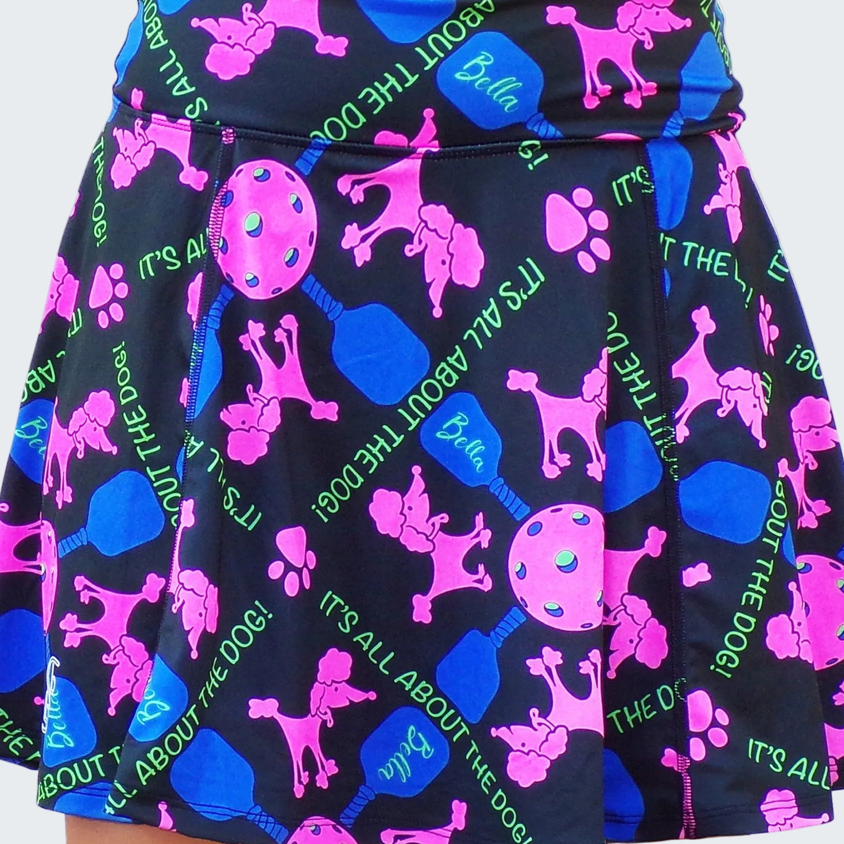 Skirt with colorful dog pattern on a white background
