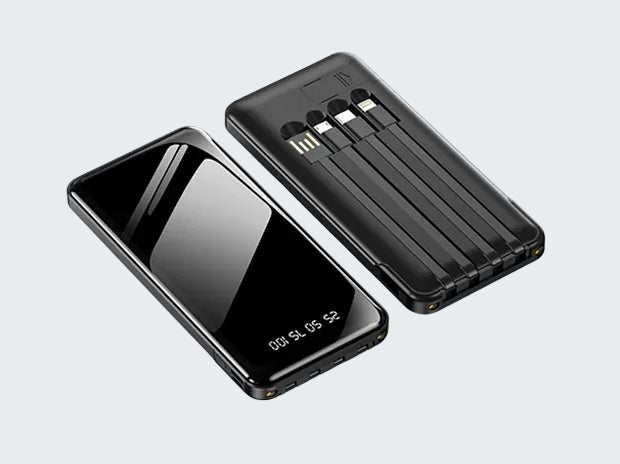 Black electronic device with a cover on a white background