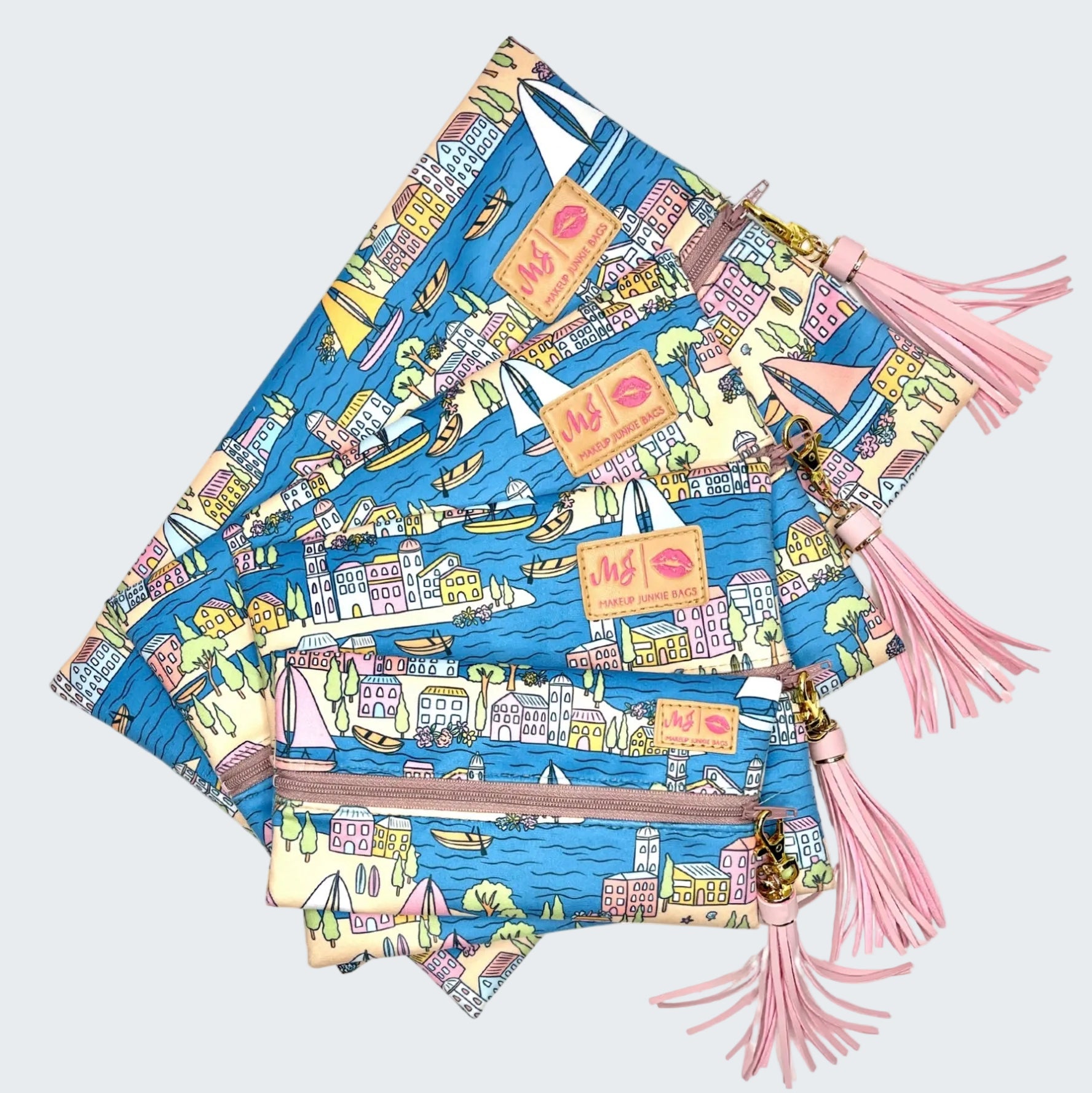 Colorful fabric with tassels on a white background