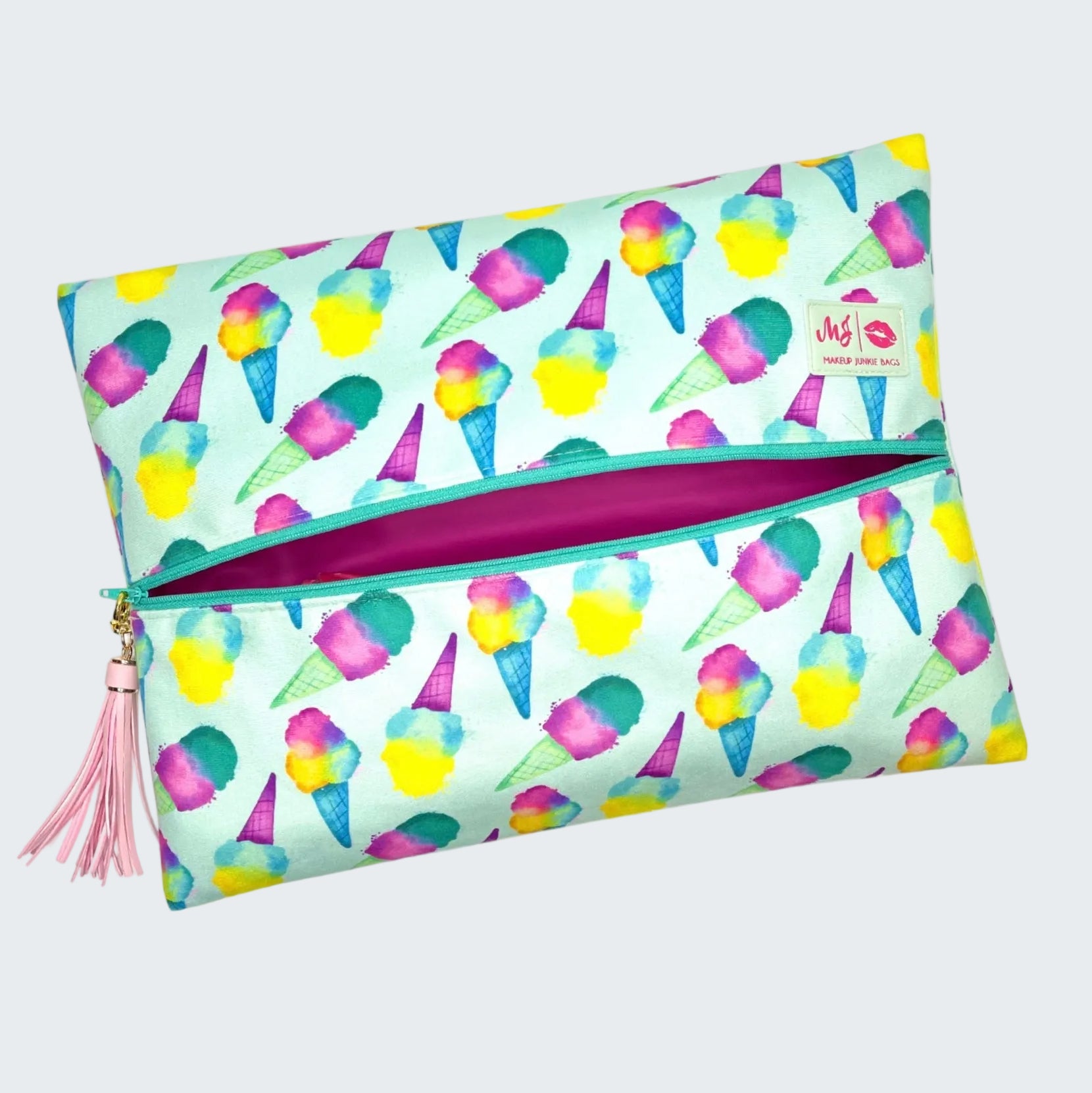 Pouch with ice cream cone pattern on a white background