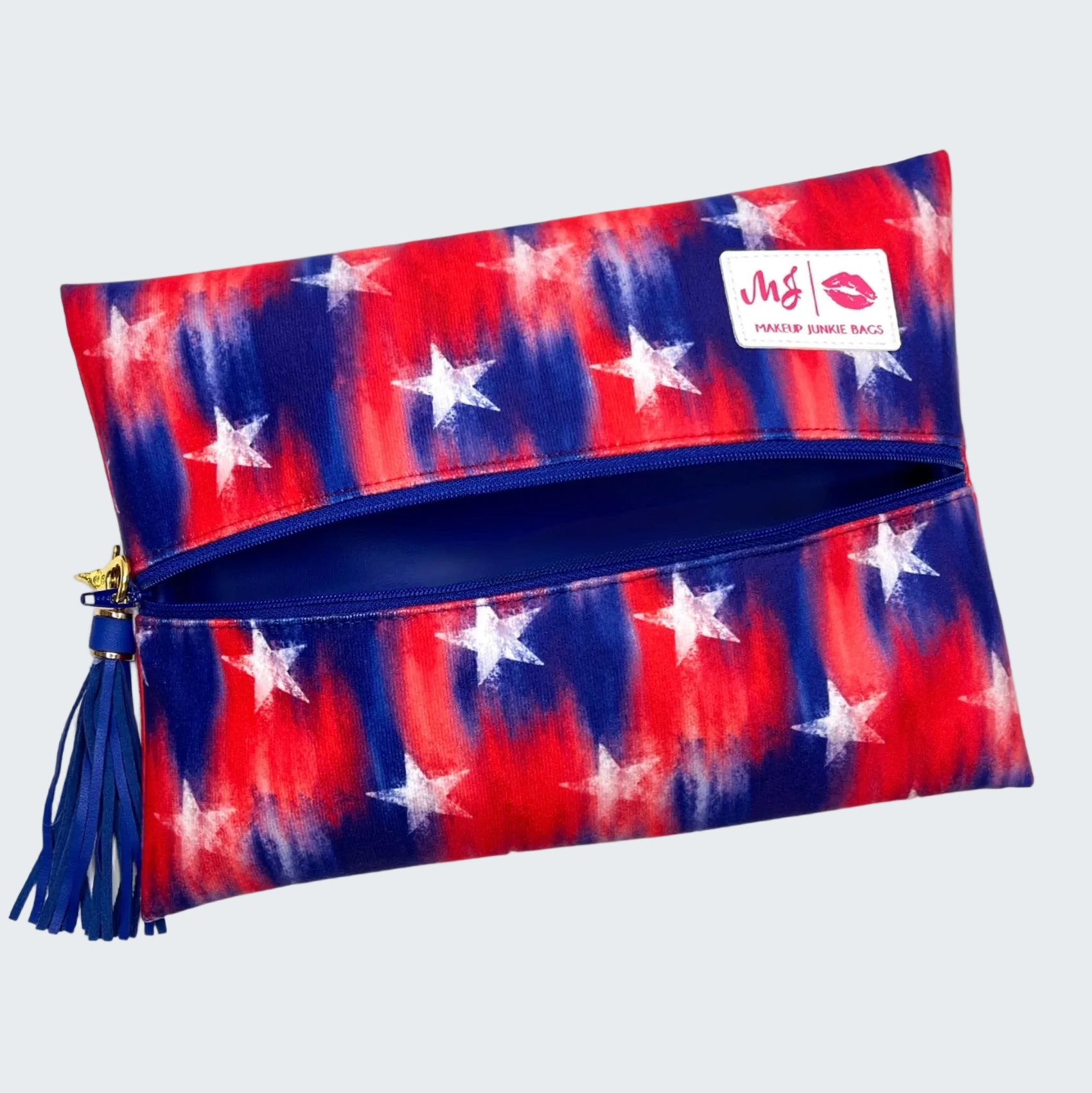 Pouch with American flag design and visible brand logo on a white background