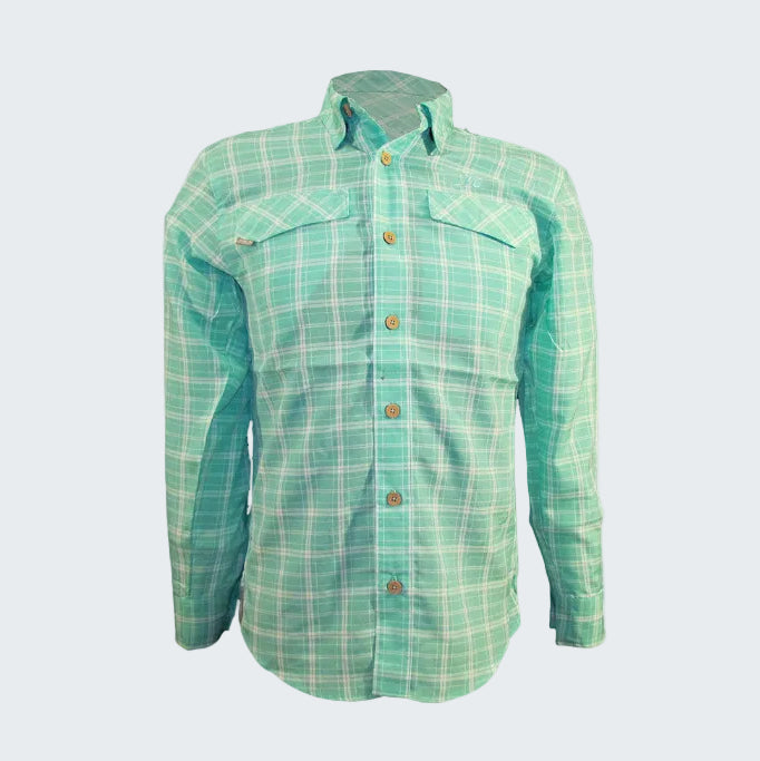 Green plaid shirt on a white background