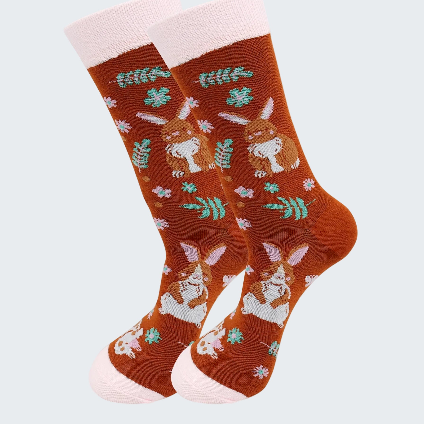 Pair of socks with animal pattern on a white background