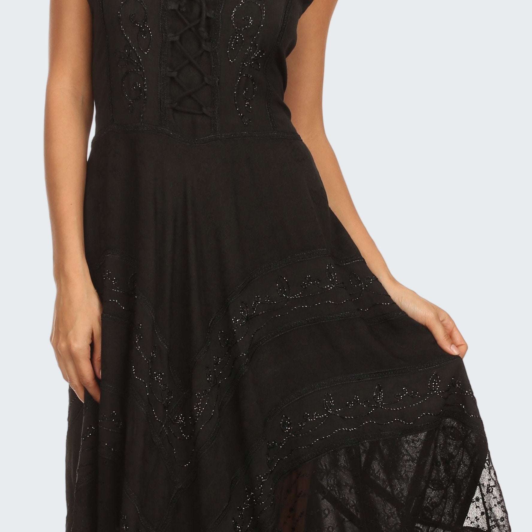 Black lace dress on a white background