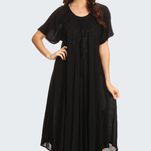 Black dress with short sleeves on a white background