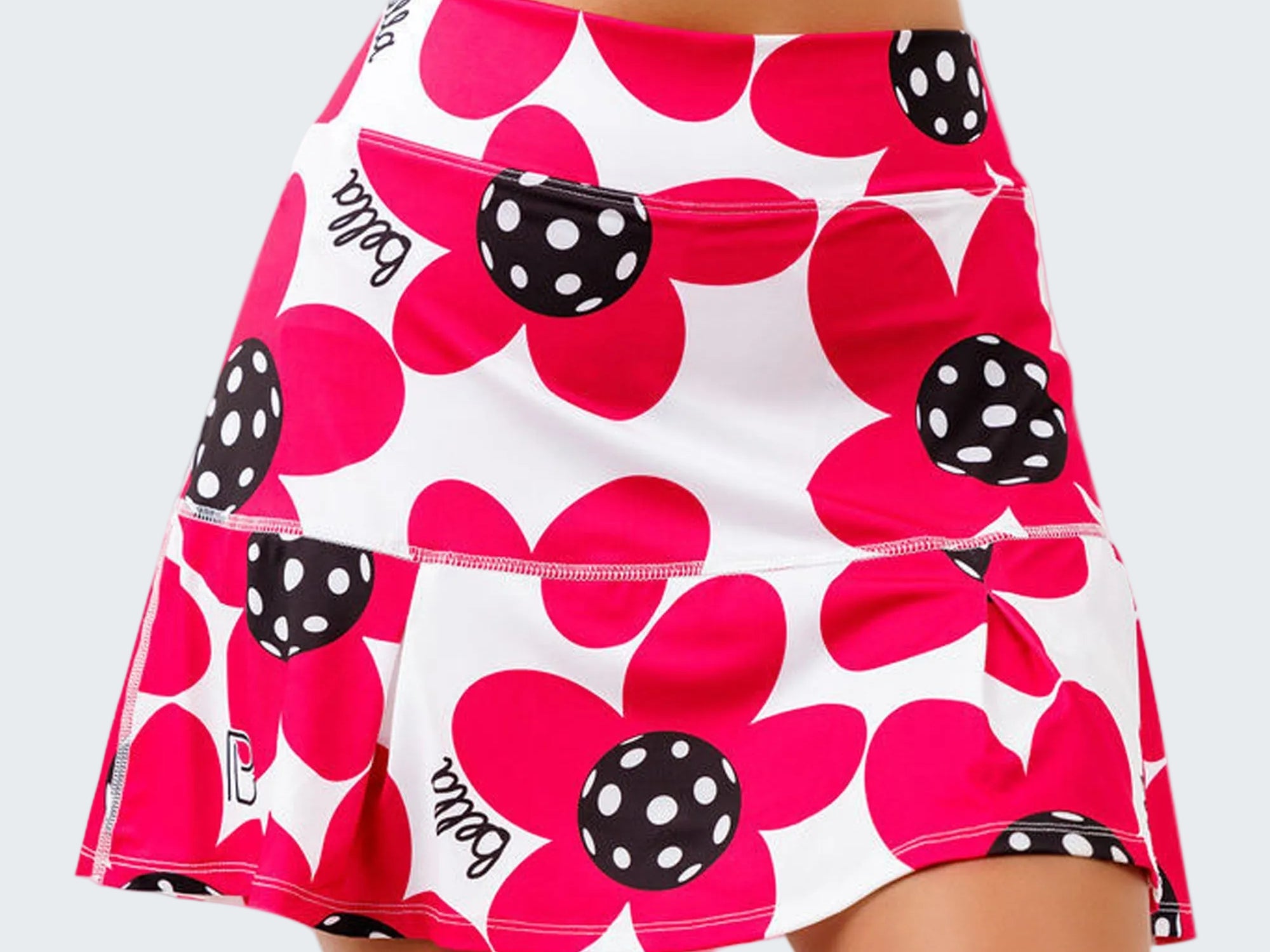 Skirt with pink floral pattern on a white background