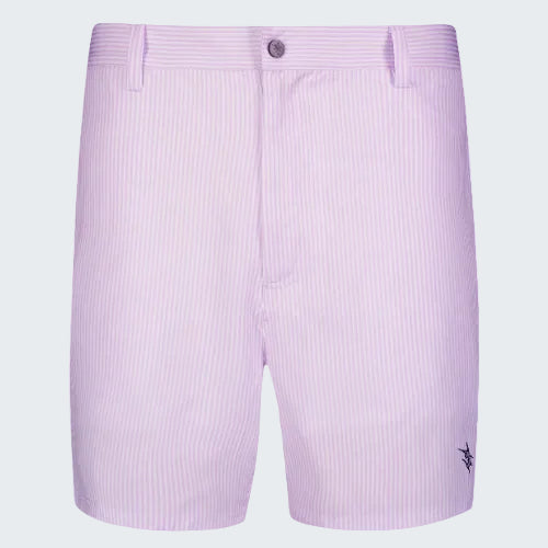 Lavender shorts with a subtle pattern on a white background