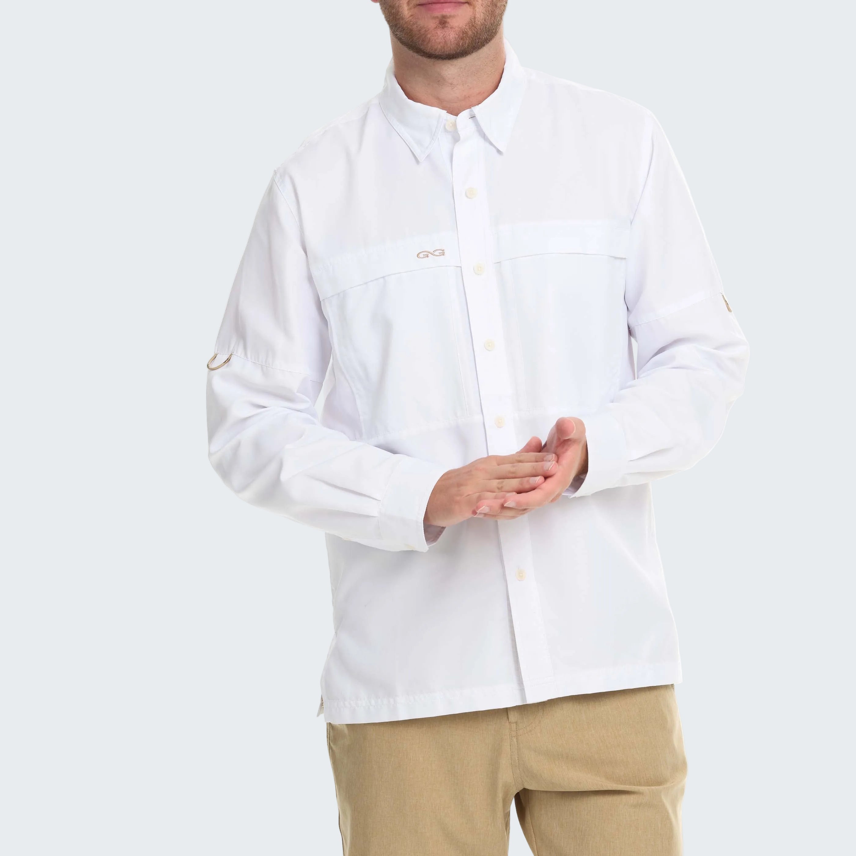 Person wearing a white chef's coat on a white background