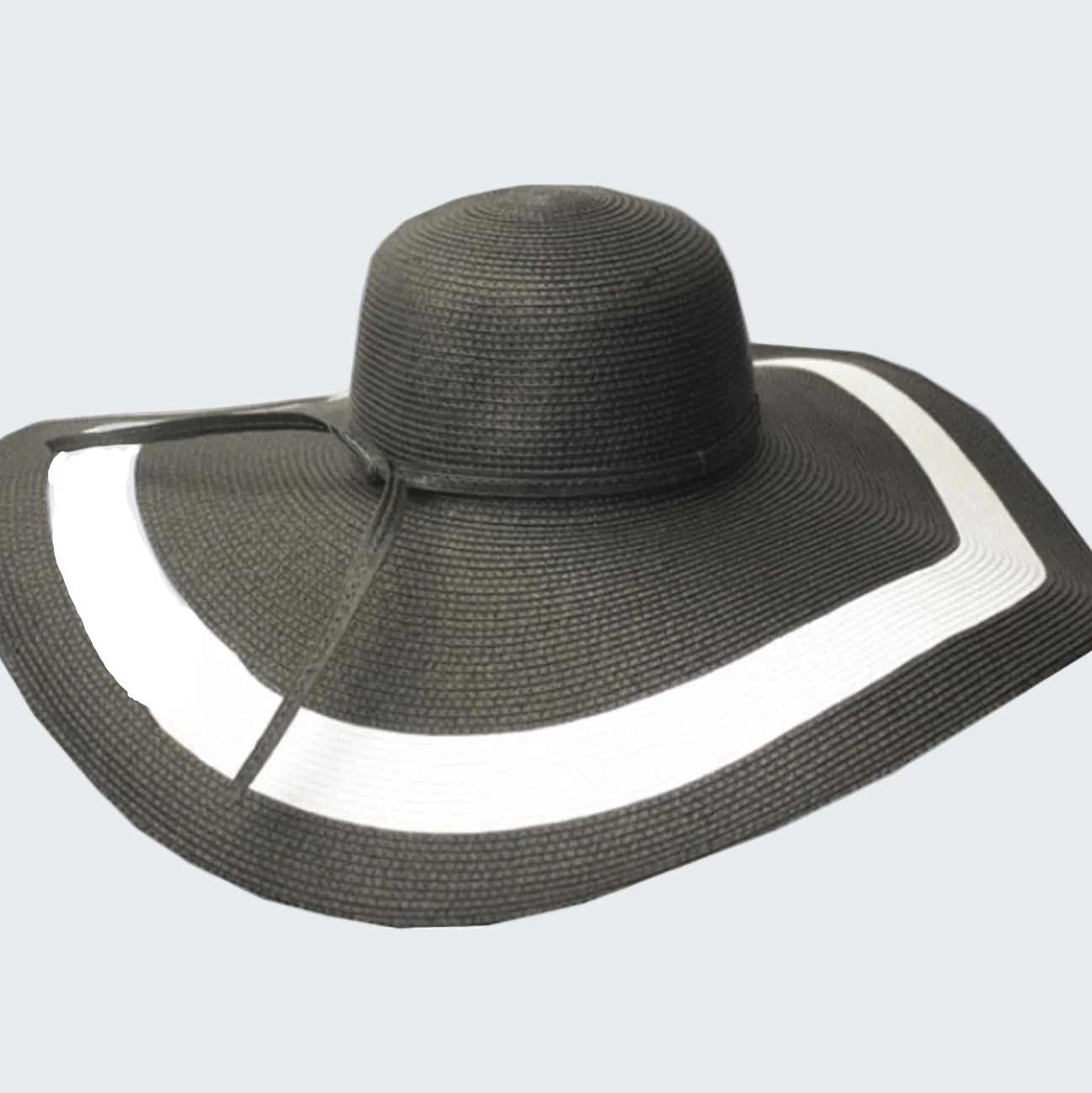 Black sun hat with wide brim on a white background