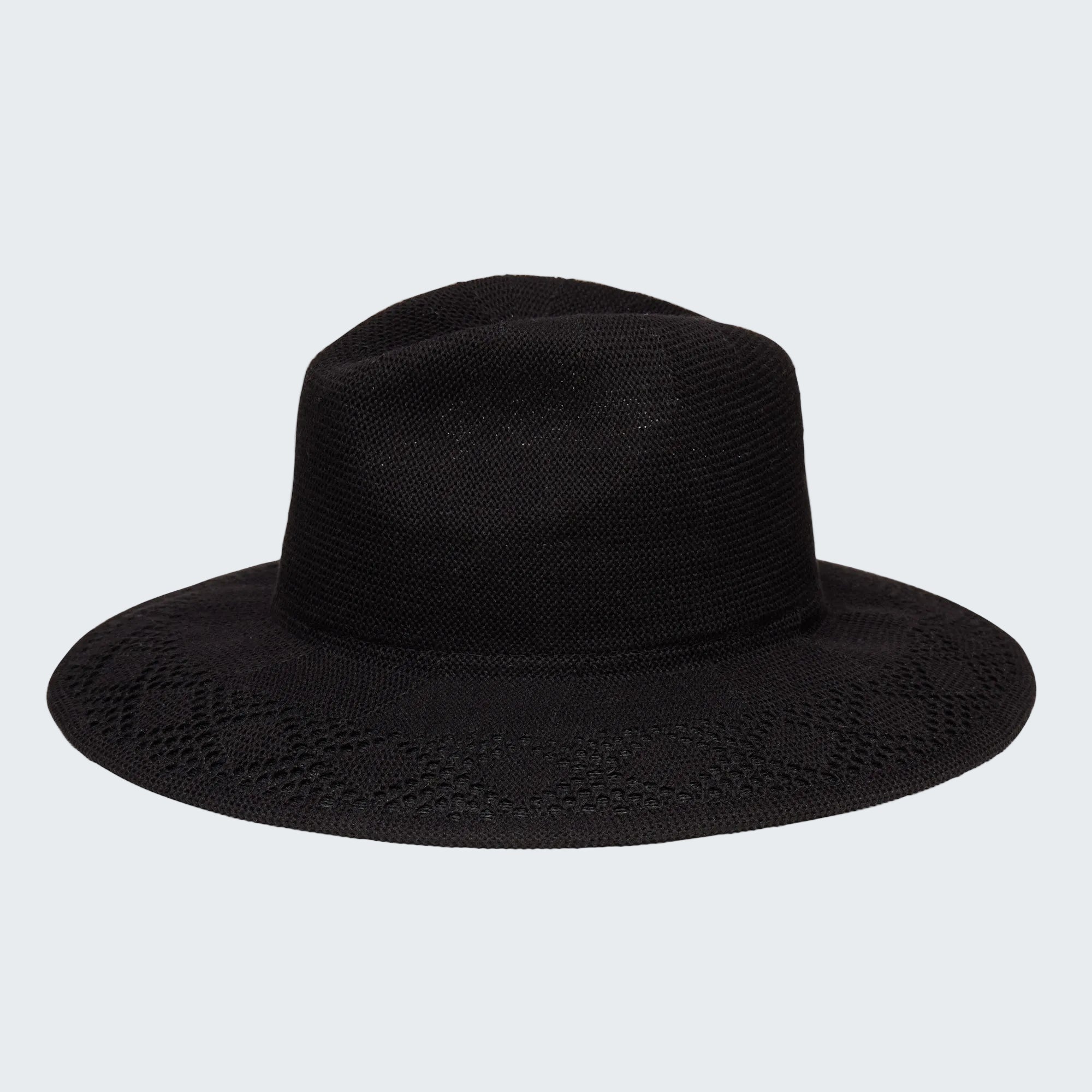 Black fedora hat on a white background