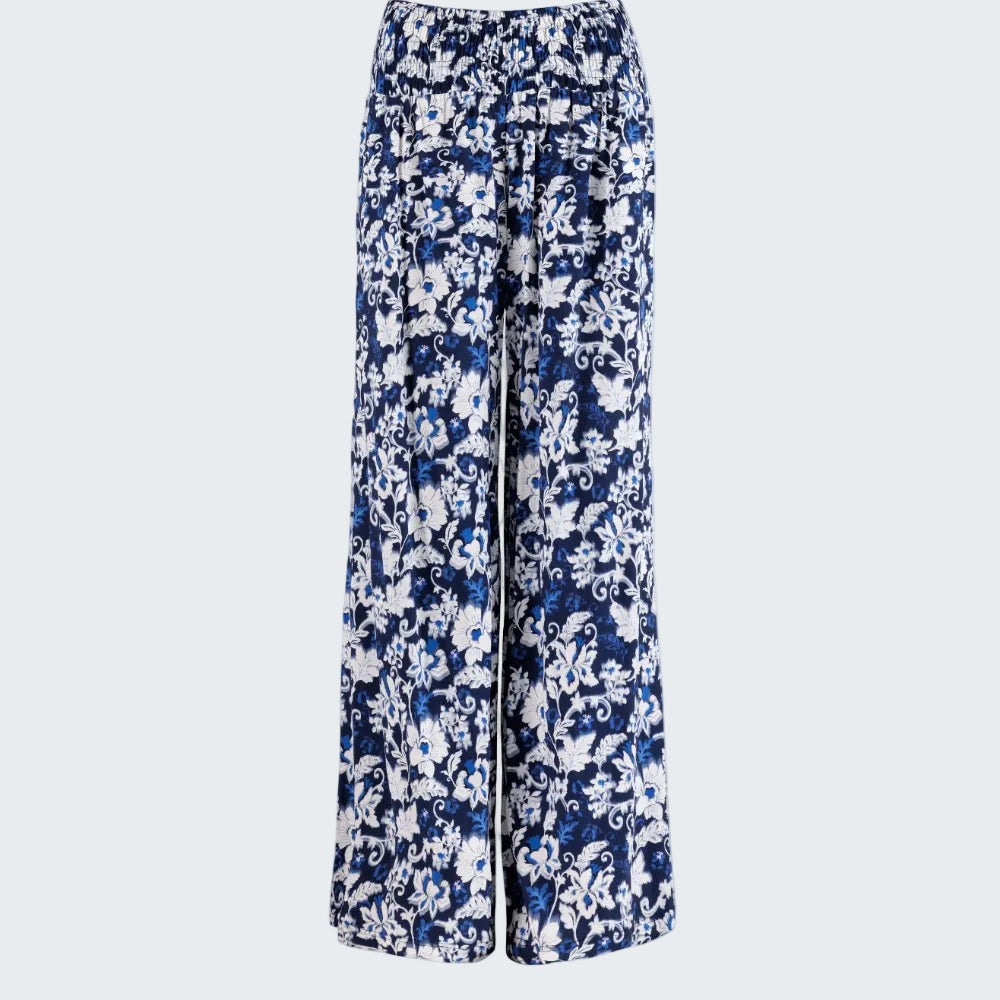 Floral-patterned pants on a white background