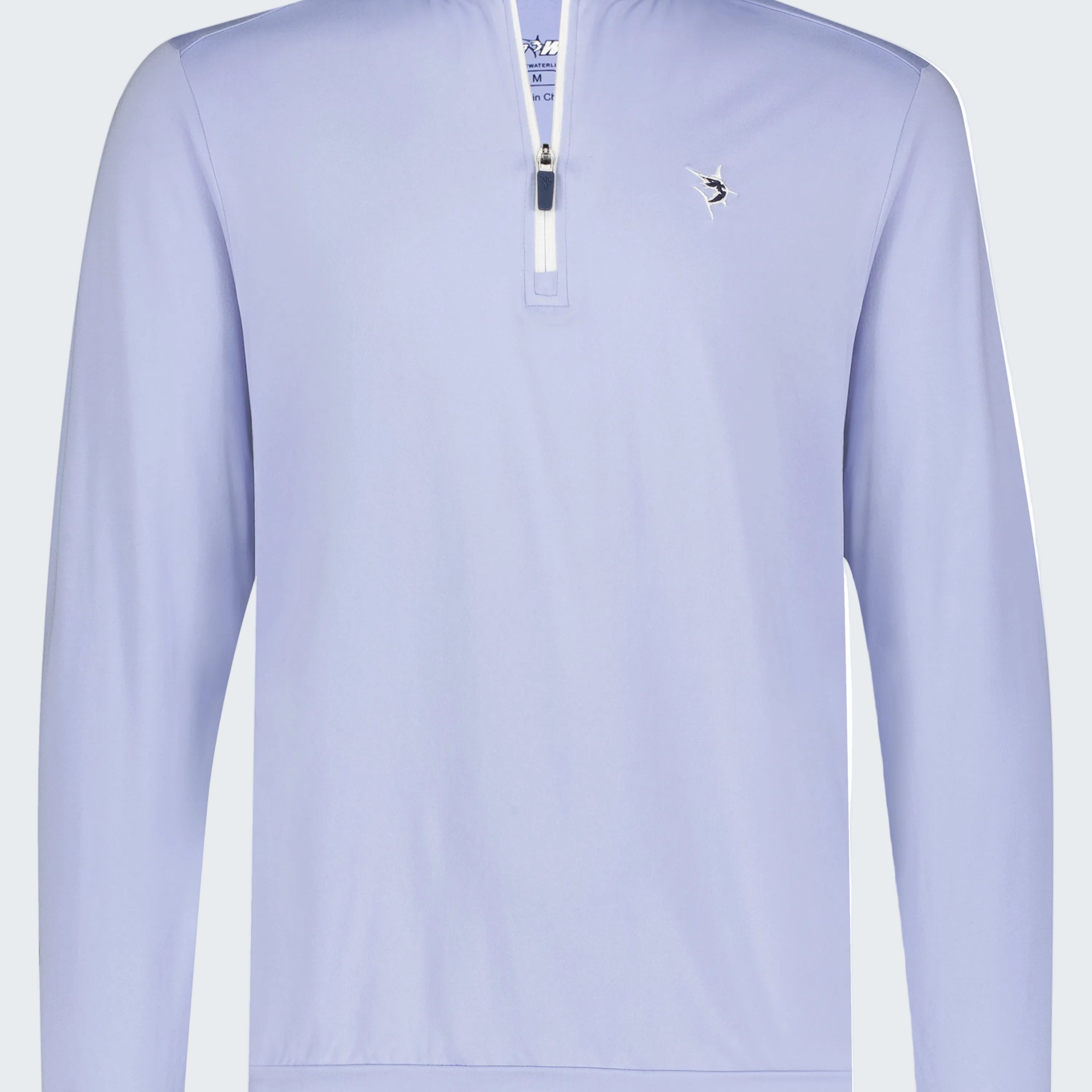Light blue pullover with a zipper on a white background
