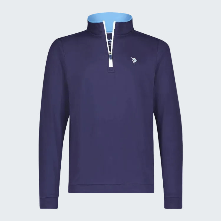 Purple long-sleeve shirt with a small logo on a white background