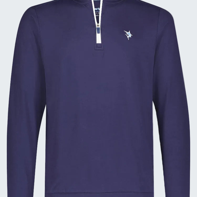 Purple long-sleeve shirt with a small logo on a white background