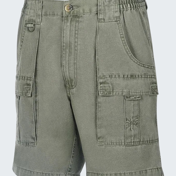 Green cargo shorts on a white background