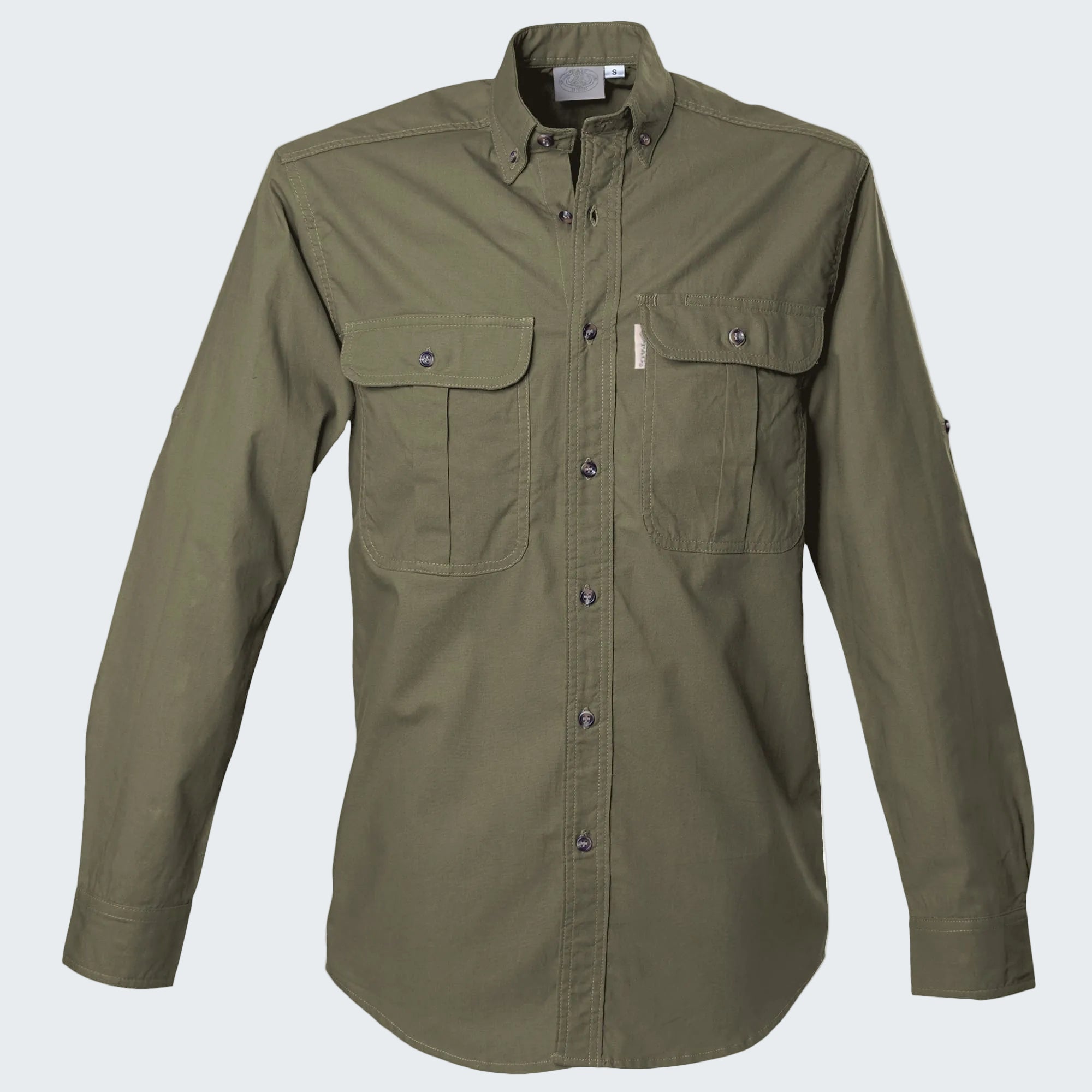 Green shirt with two front pockets on a white background