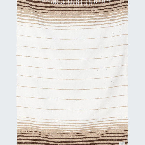 Striped towel with brown and beige colors on a white background