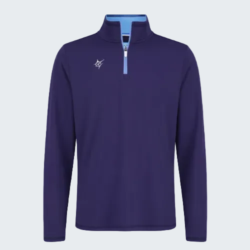 Purple long-sleeve shirt with a small logo on a white background