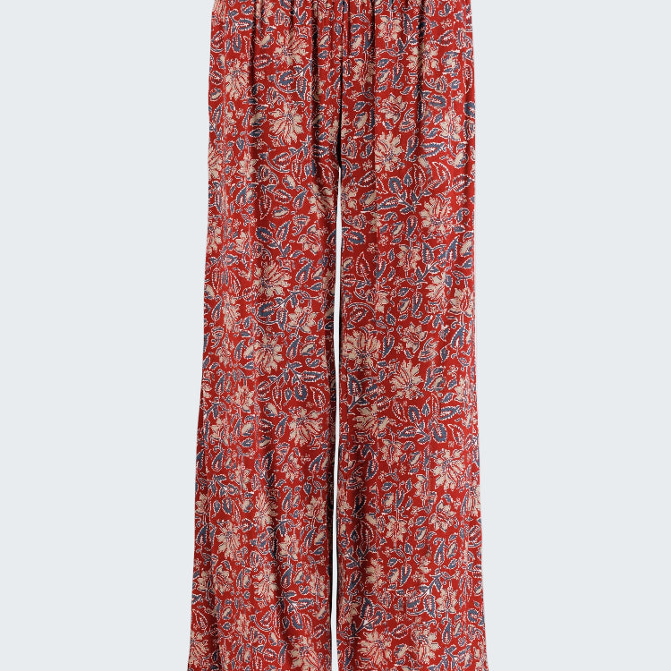 Red patterned pants on a white background
