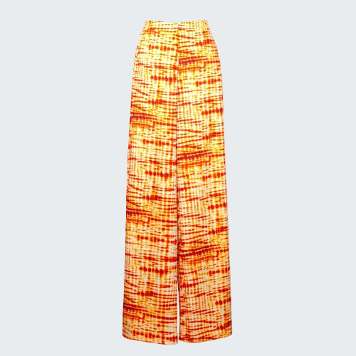 Tie-dye wide-leg pants on a white background