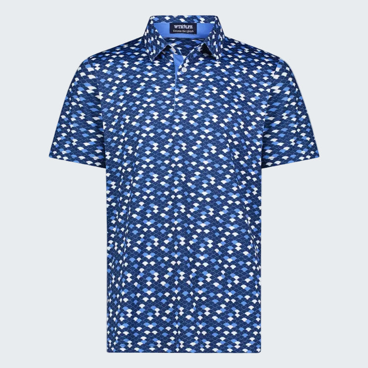 Blue patterned shirt on a white background