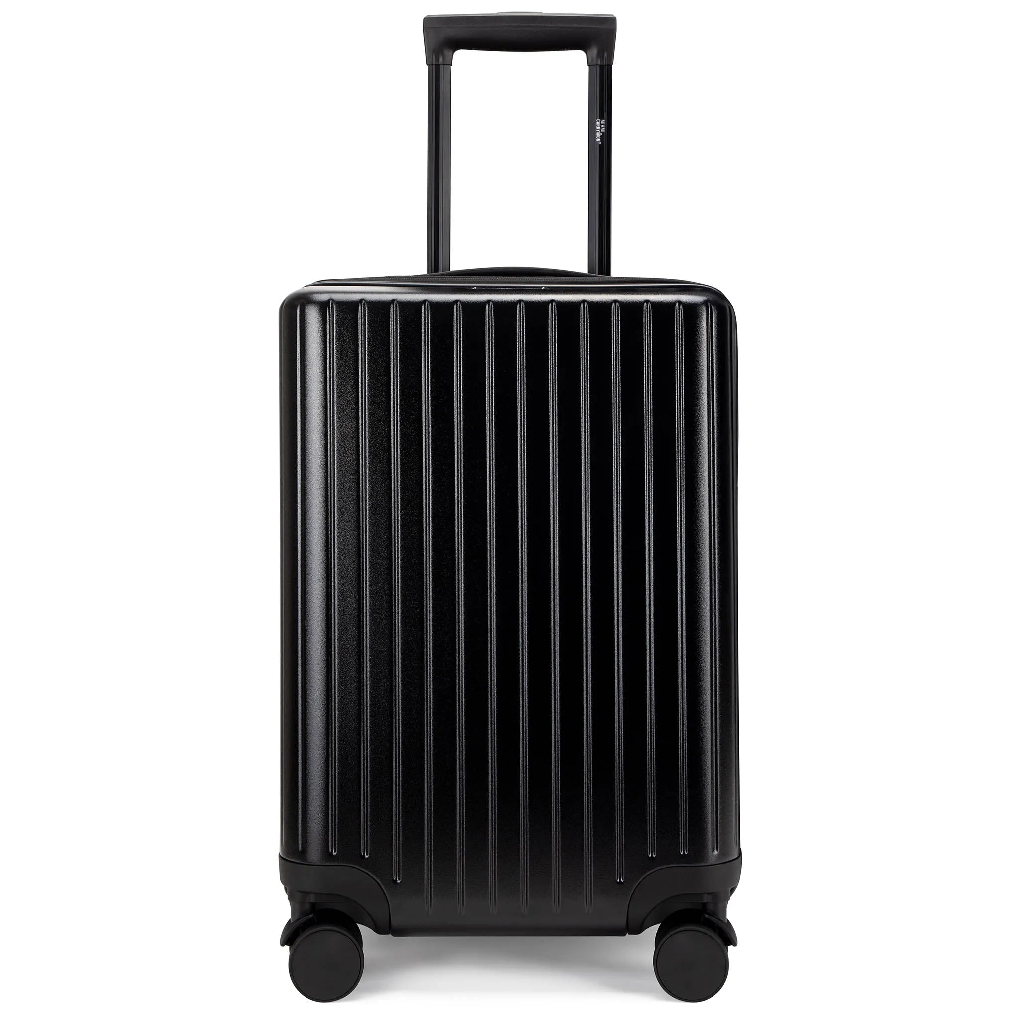 Black suitcase with a ribbed texture on a white background