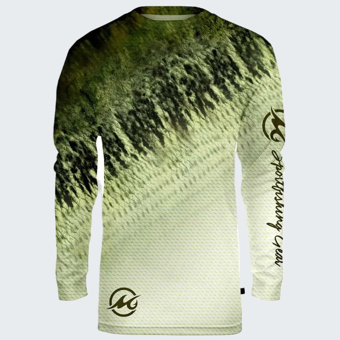 Long-sleeve shirt with a gradient design and brand logo on a white background