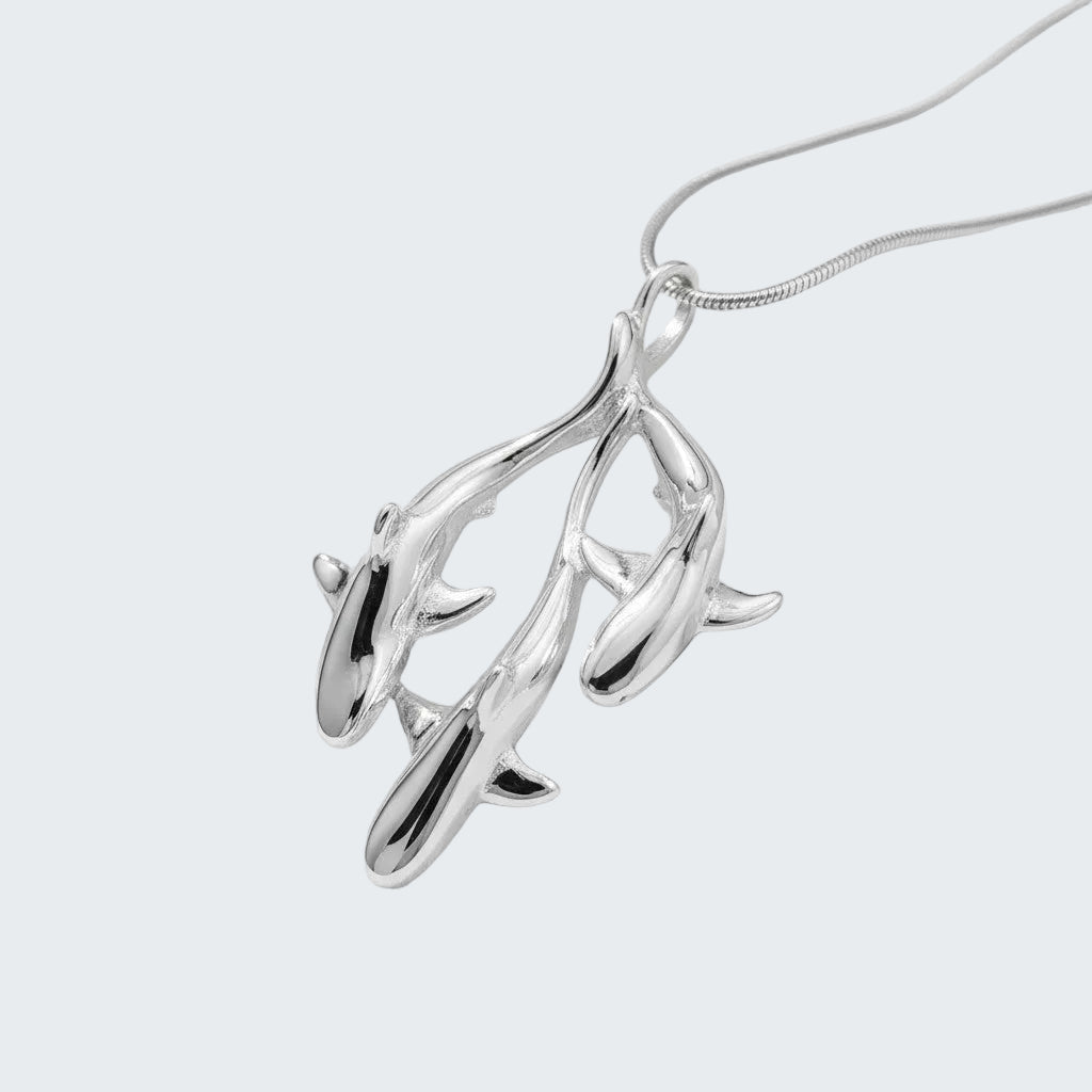 Silver pendant necklace on a white background