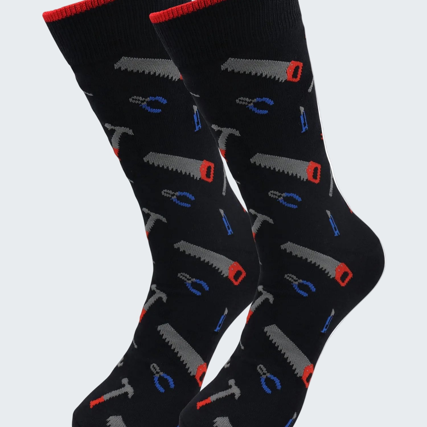 Black socks with tool pattern on a white background