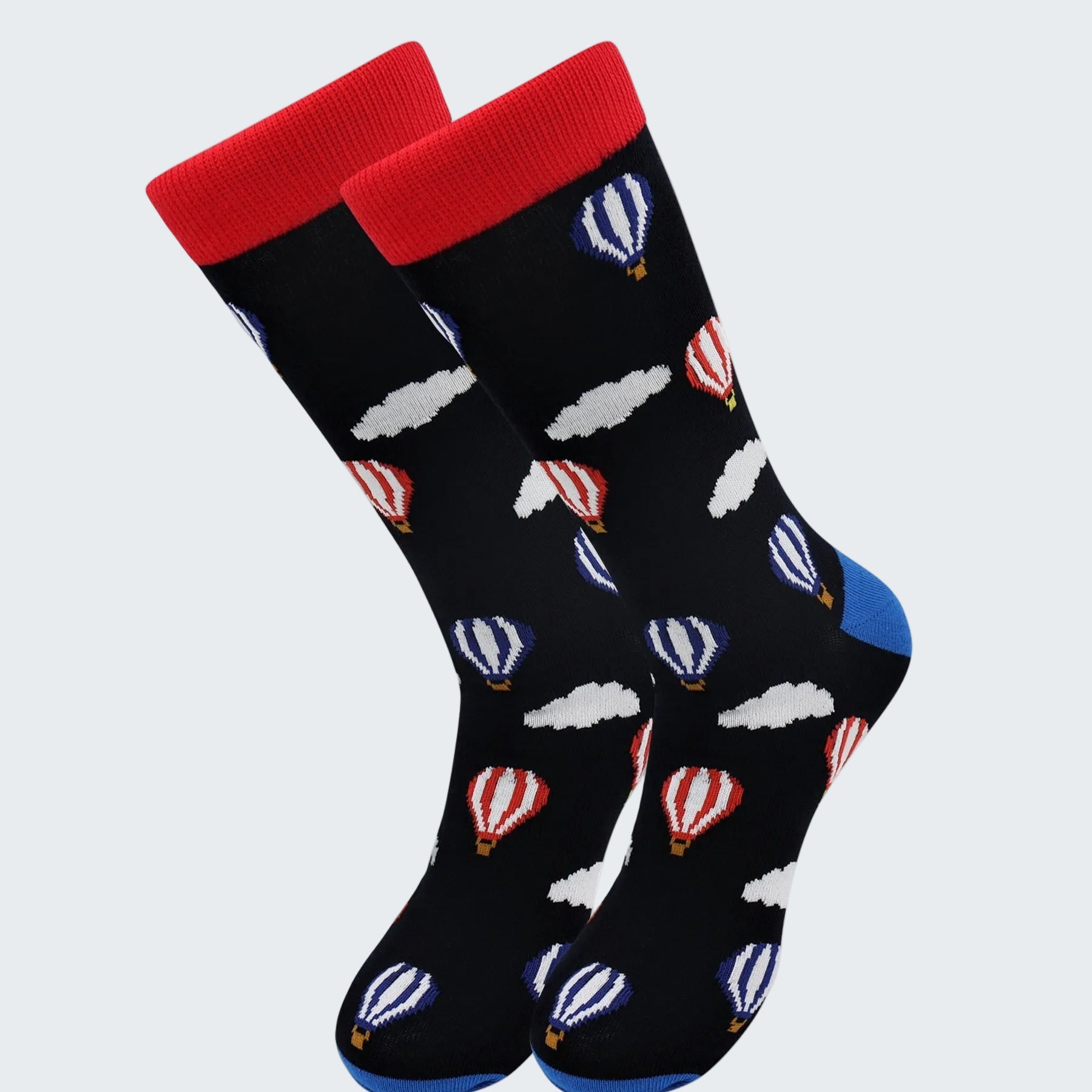 Socks with hot air balloon pattern on a white background
