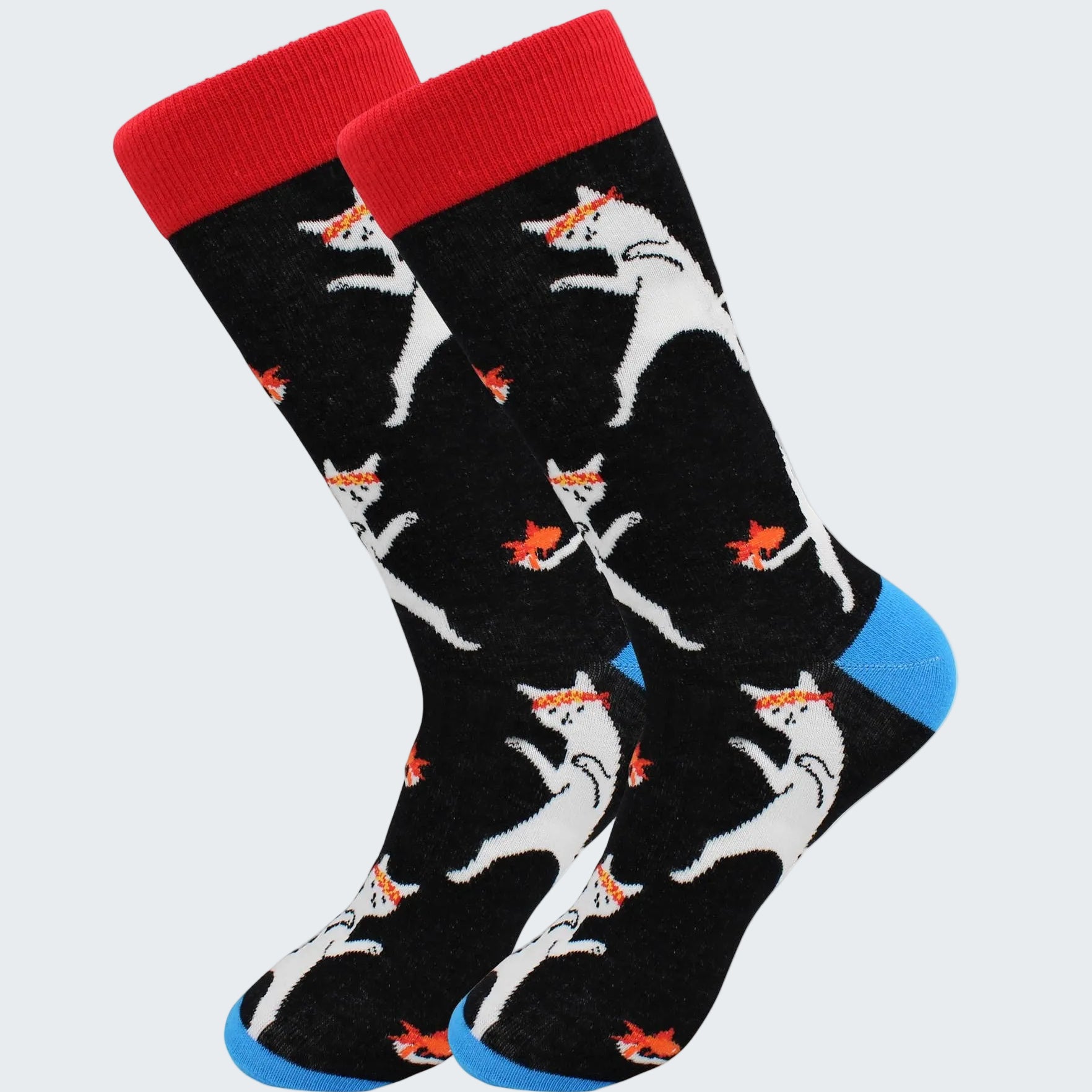 Pair of socks with fox pattern on a black background