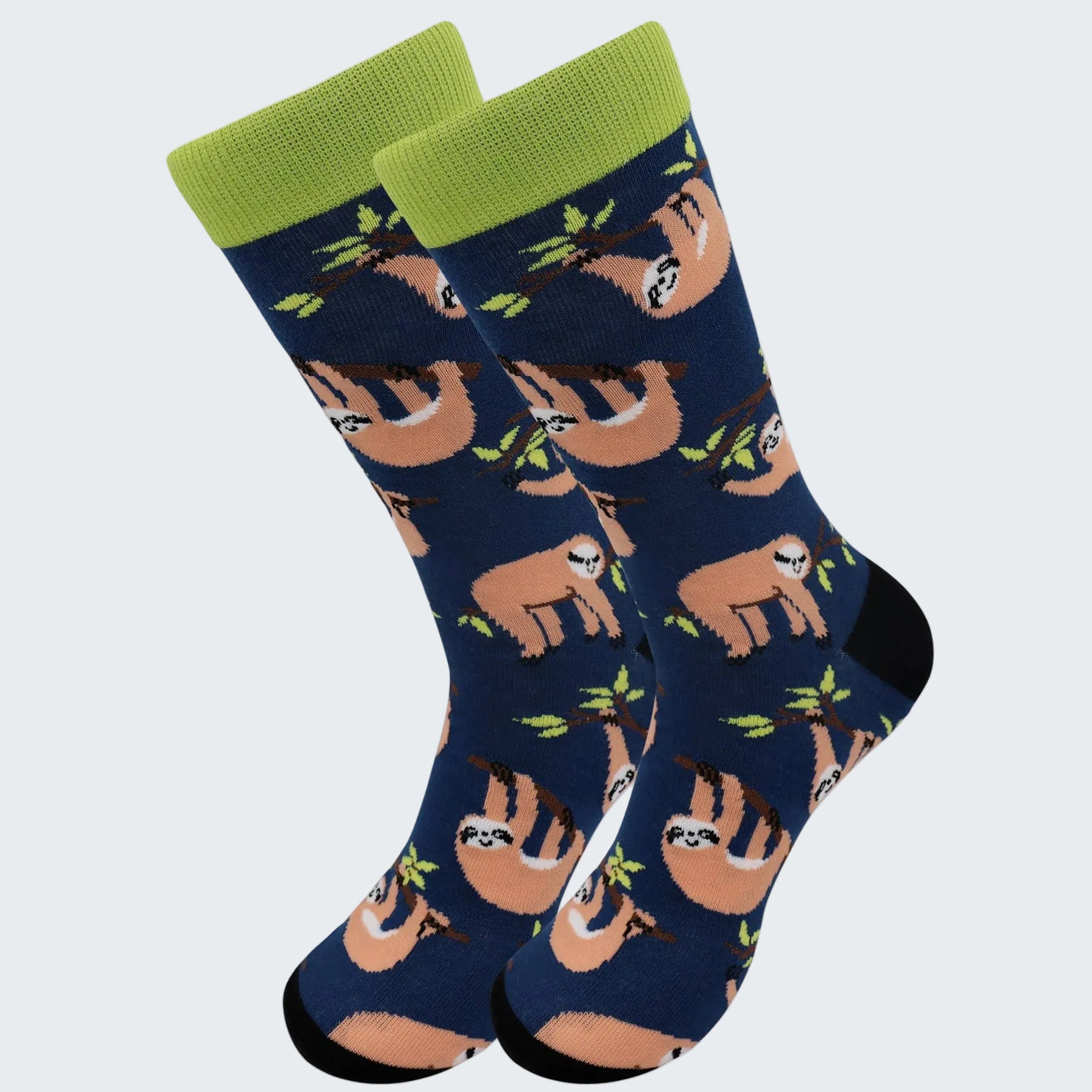 Socks with sloth pattern on a white background