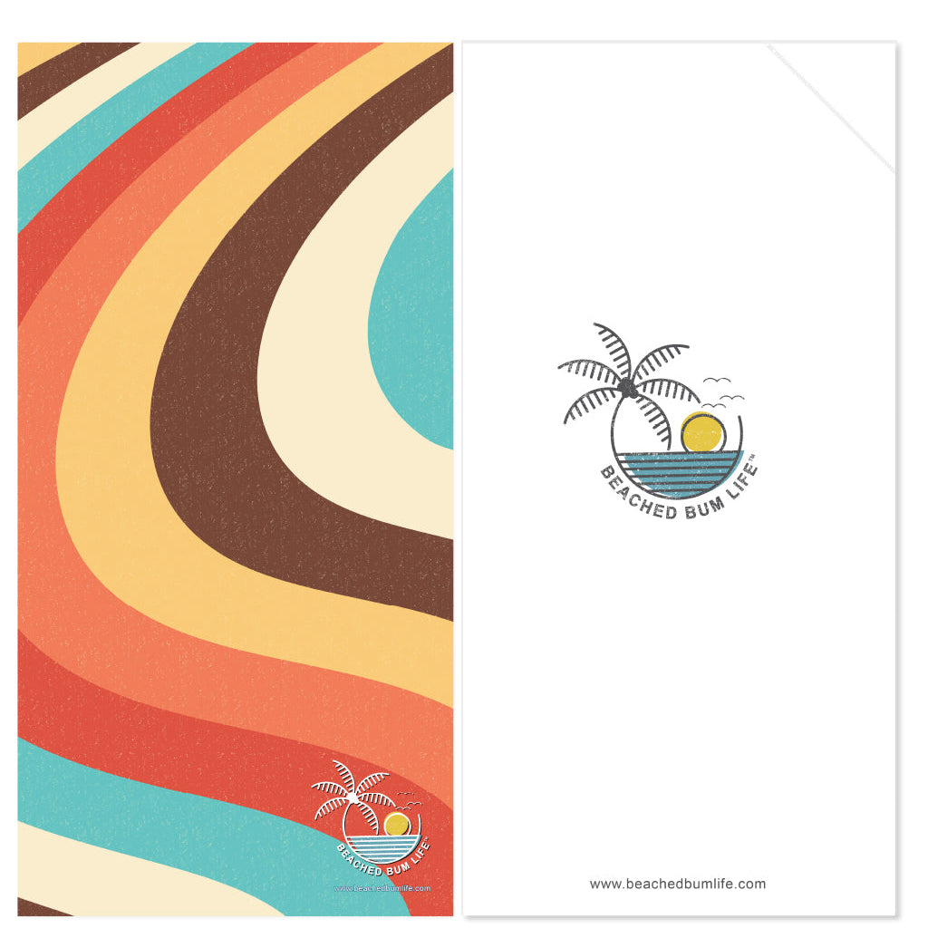 Colorful retro-style design with 'Beached Bum Life' logo on a white background