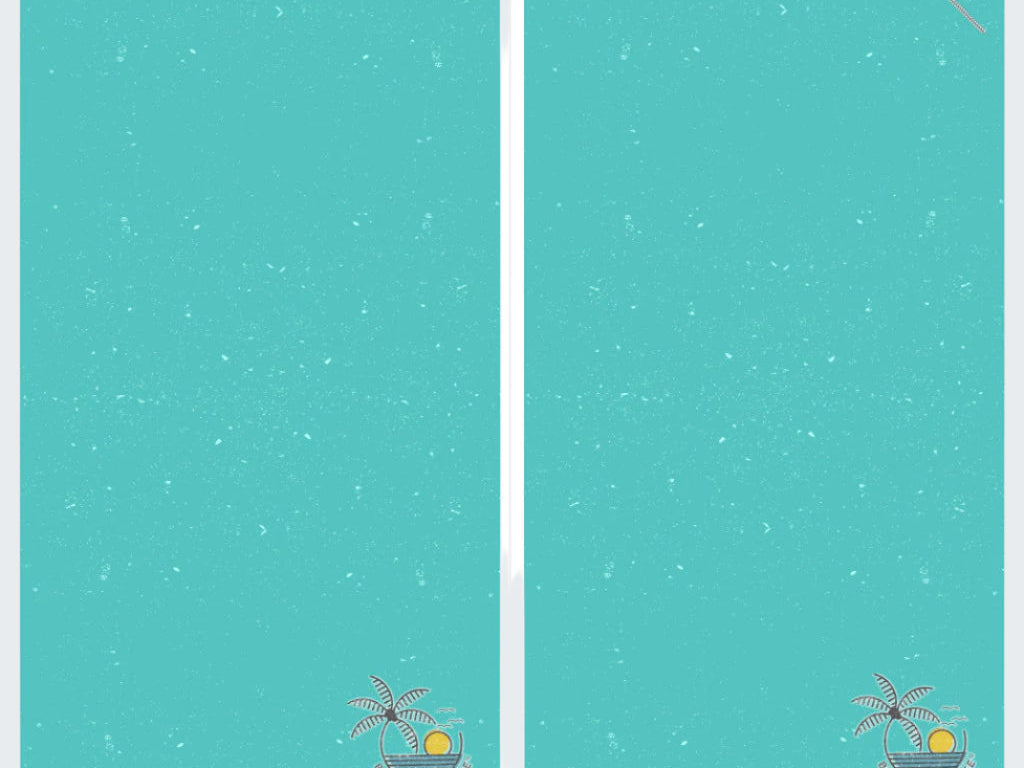 Two turquoise towels with a palm tree and sun design on a white background, labeled 'Ocean Vibes'.