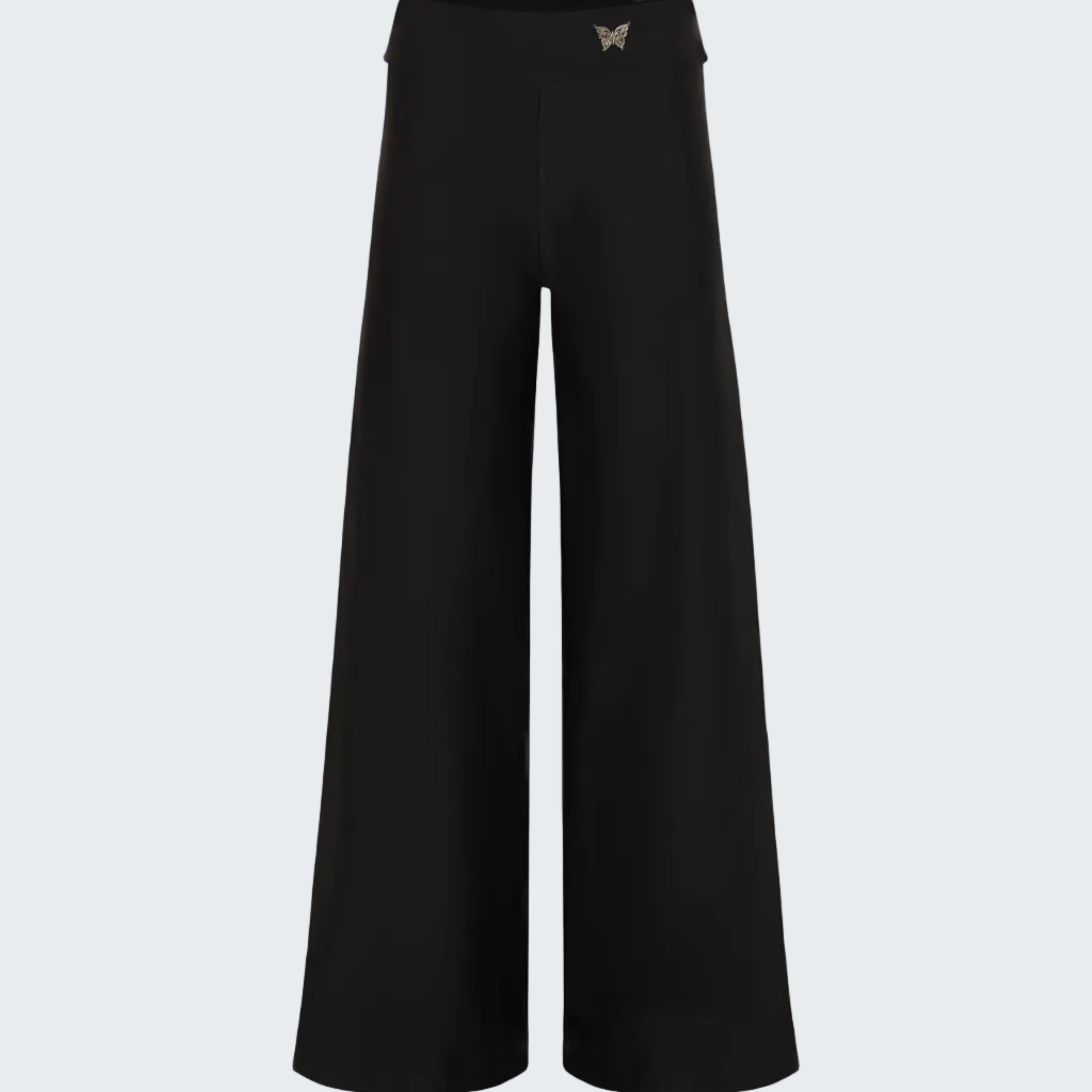 Black wide-leg pants on a white background