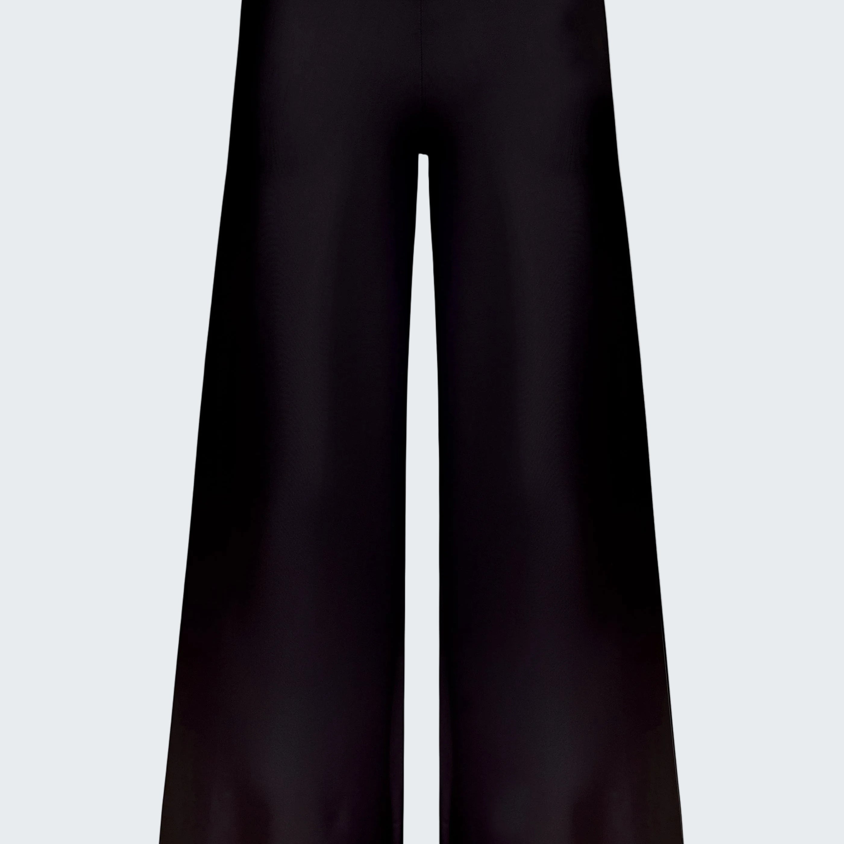 Black wide-leg pants with colorful striped waistband on a white background