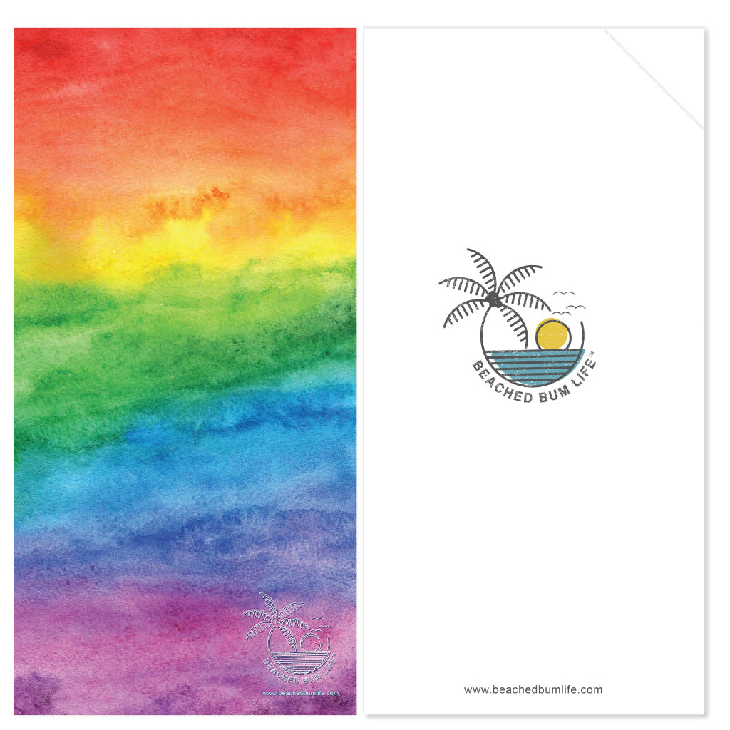 Colorful rainbow gradient with 'Beached Bum Life' logo on a white background