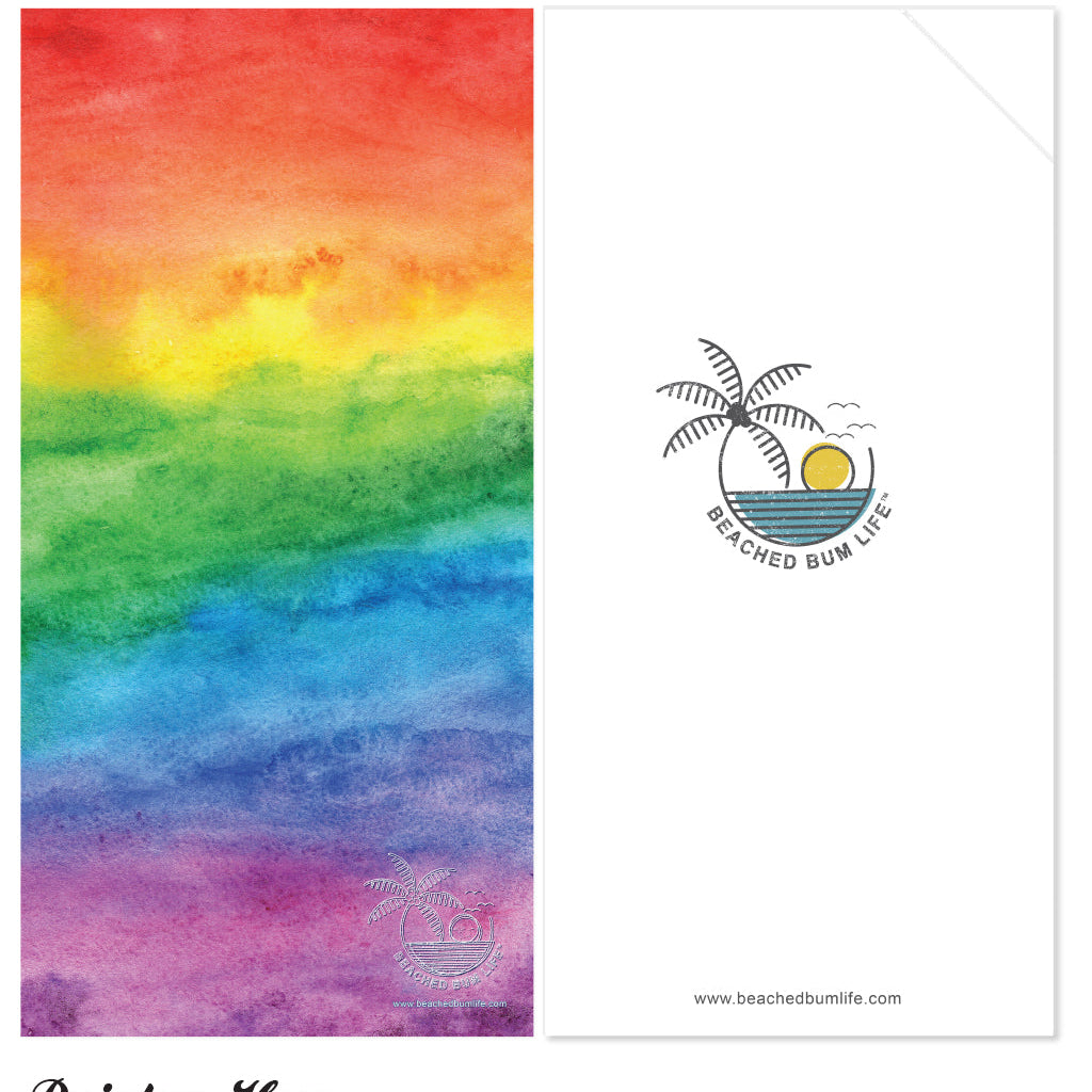 Colorful rainbow gradient with 'Beached Bum Life' logo on a white background