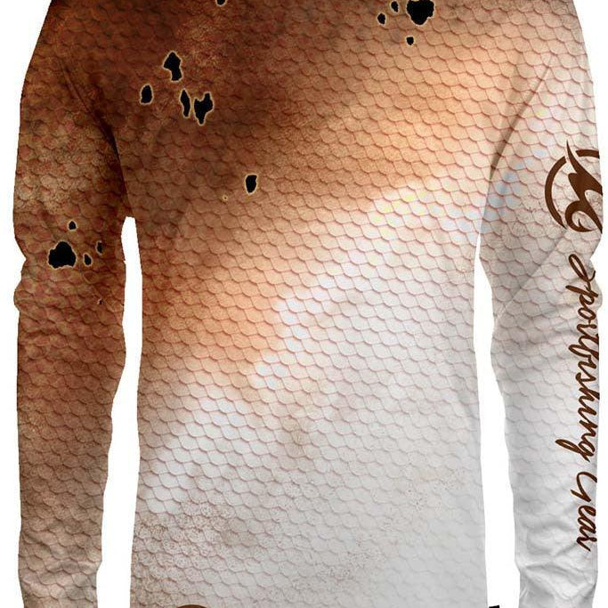 Long-sleeve shirt with a gradient design and brand logo on a white background