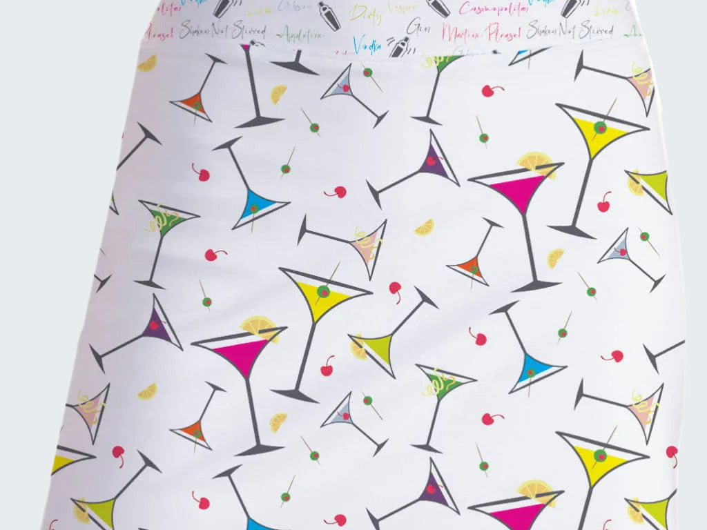 Skirt with colorful cocktail pattern on a white background