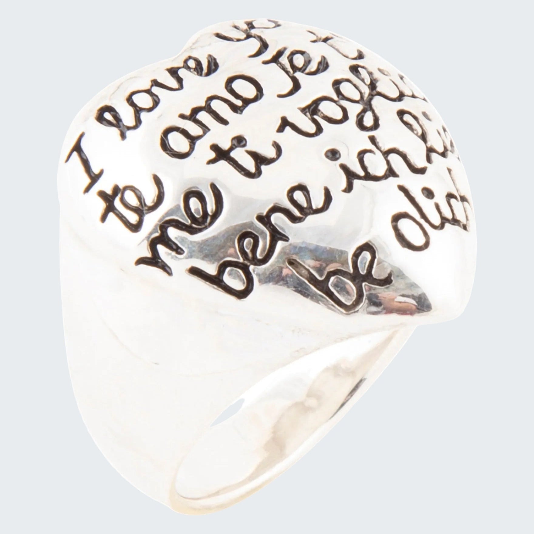 Ring with multiple languages on a white background