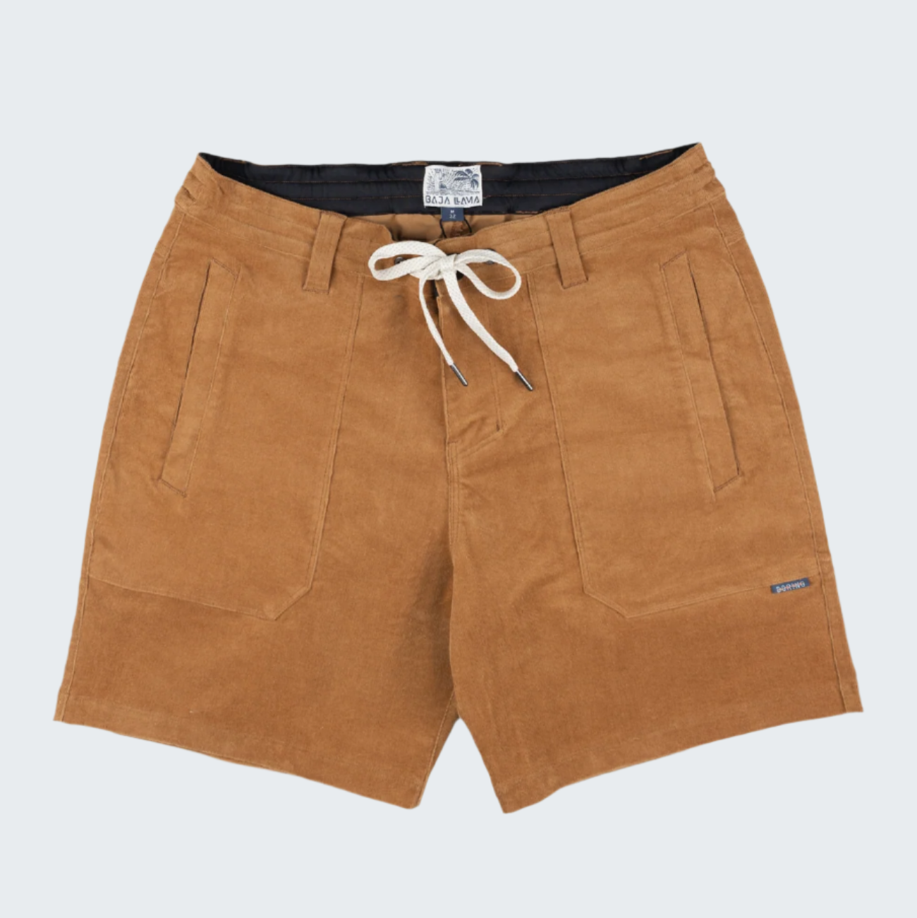 Brown shorts with a drawstring on a white background